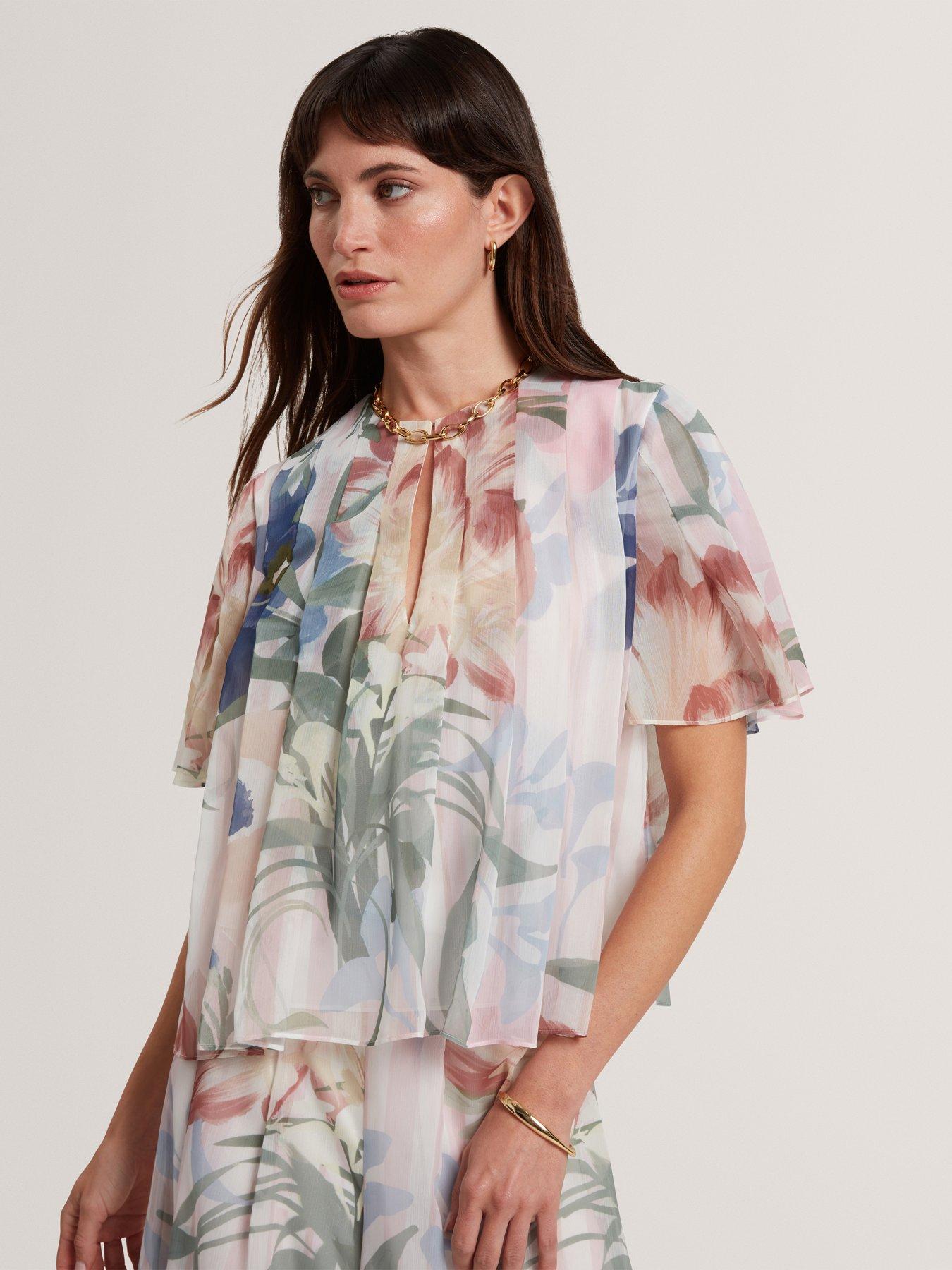 Ted Baker Pleated Angel Sleeve Printed Top