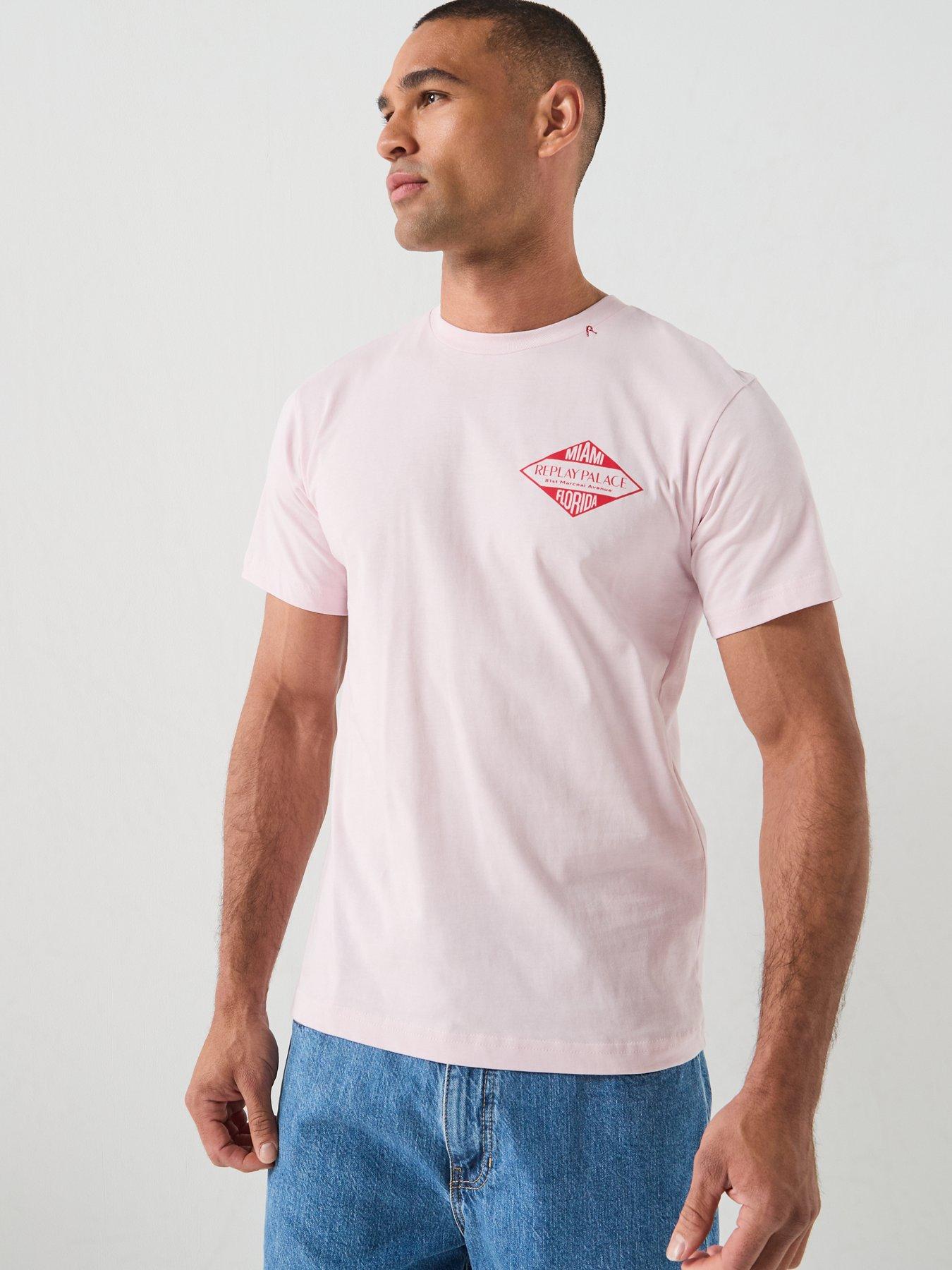 Image 2 of 6 of Replay Miami Palace Back Graphic T-Shirt - Pink