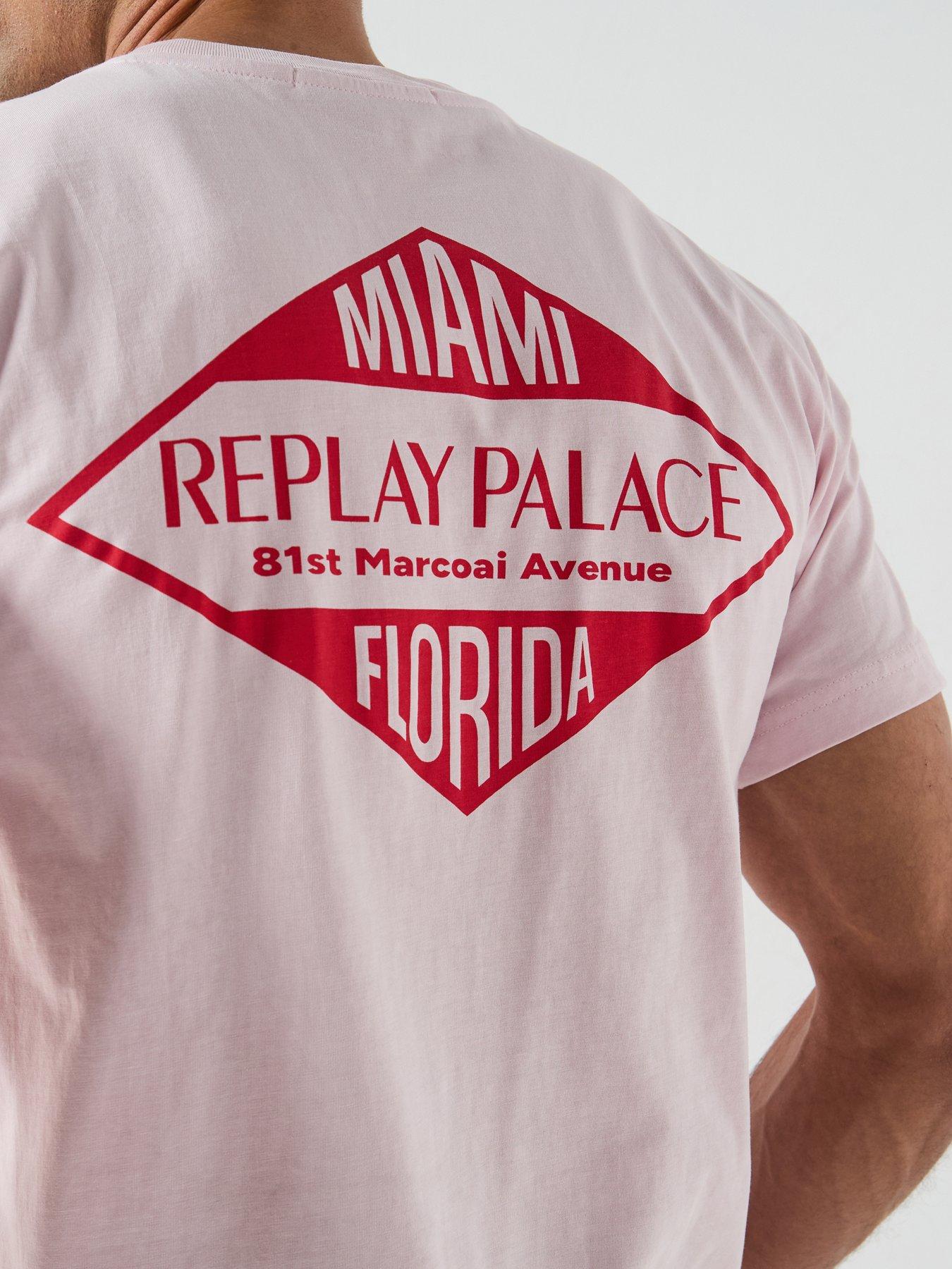 Image 4 of 6 of Replay Miami Palace Back Graphic T-Shirt - Pink