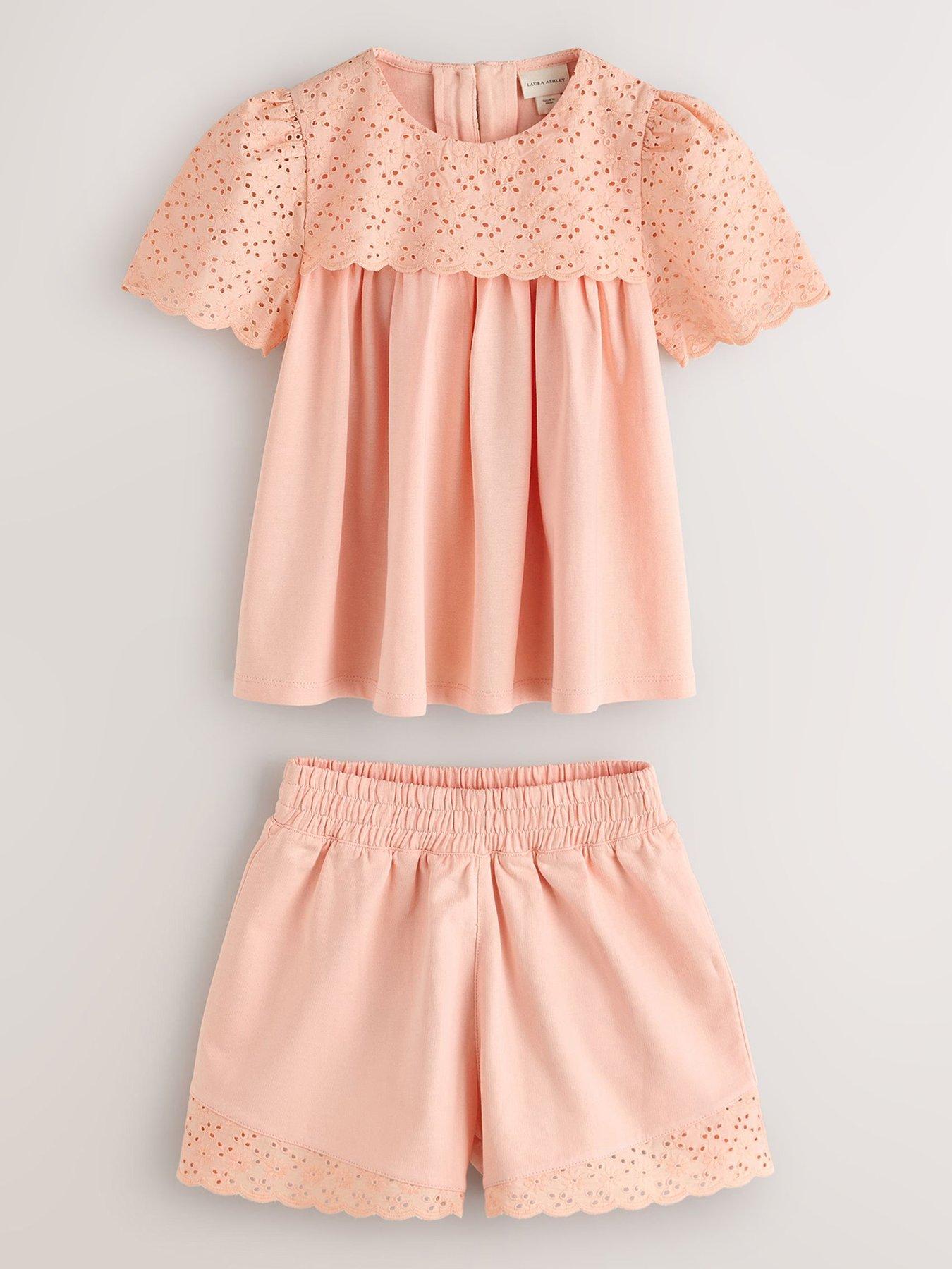 Image 1 of 4 of Laura Ashley Girls Broderie Short Sleeve Top &amp; Shorts Set - Orange