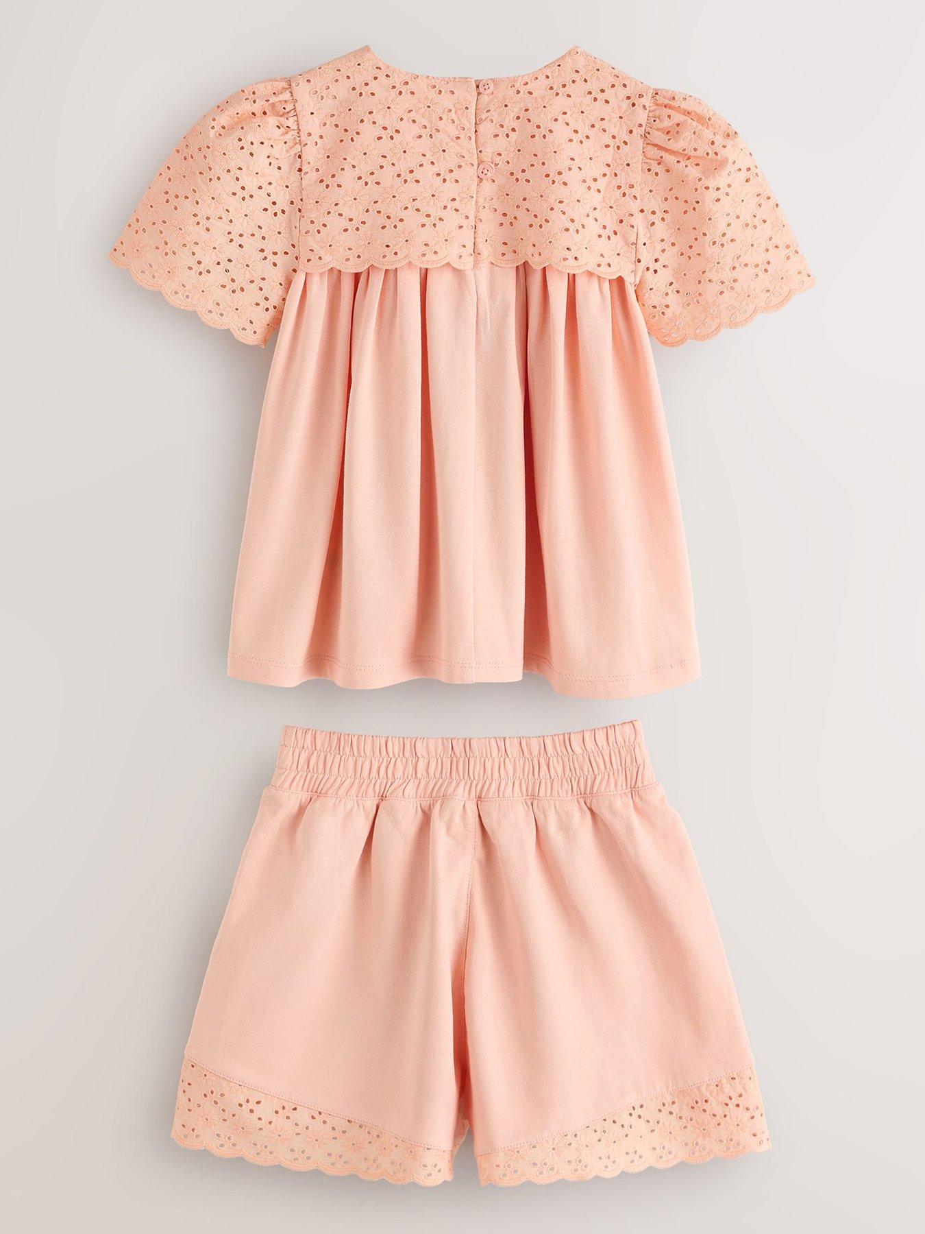 Image 2 of 4 of Laura Ashley Girls Broderie Short Sleeve Top &amp; Shorts Set - Orange