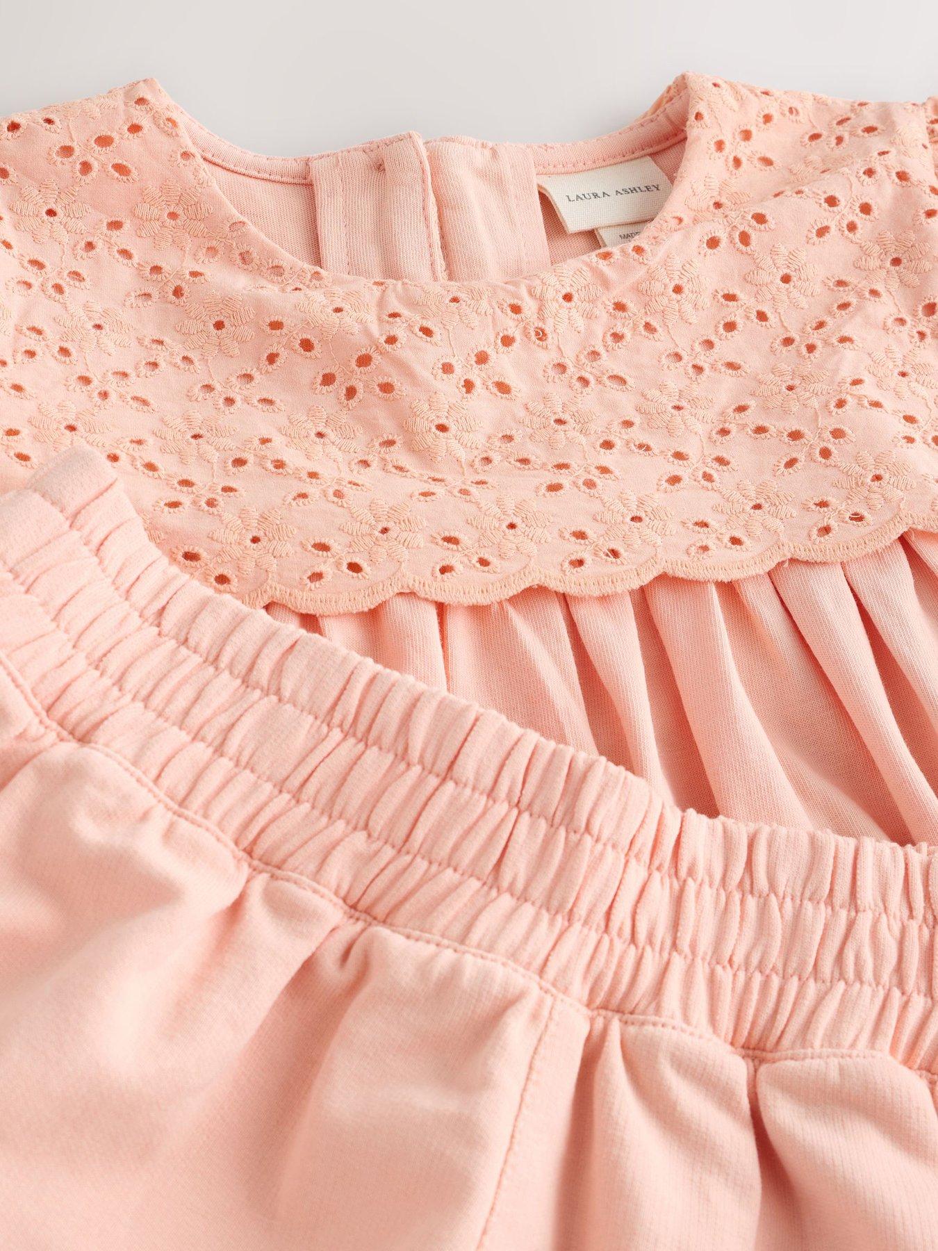 Image 4 of 4 of Laura Ashley Girls Broderie Short Sleeve Top &amp; Shorts Set - Orange