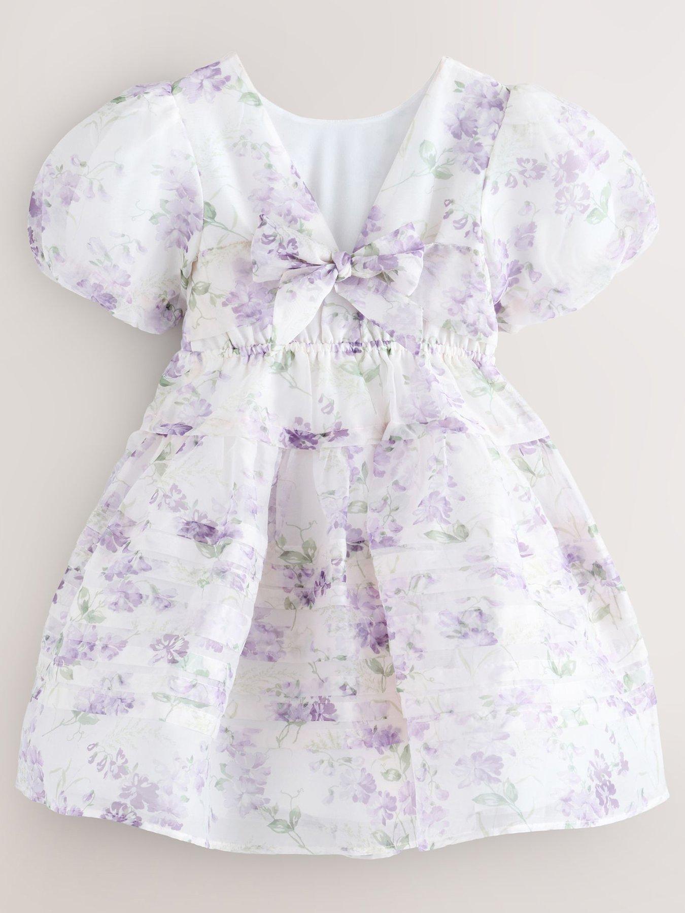 Image 2 of 7 of Laura Ashley Older Girls Corsage Floral Occasion Dress - White/Purple