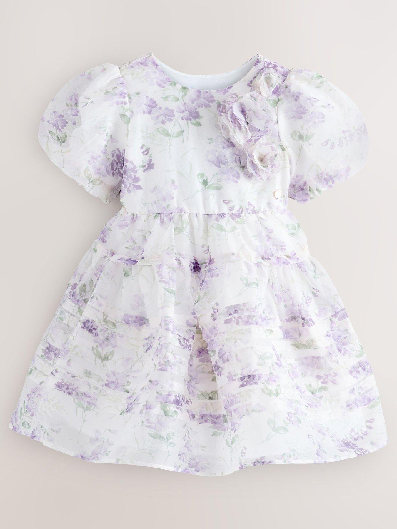 Image 3 of 7 of Laura Ashley Older Girls Corsage Floral Occasion Dress - White/Purple