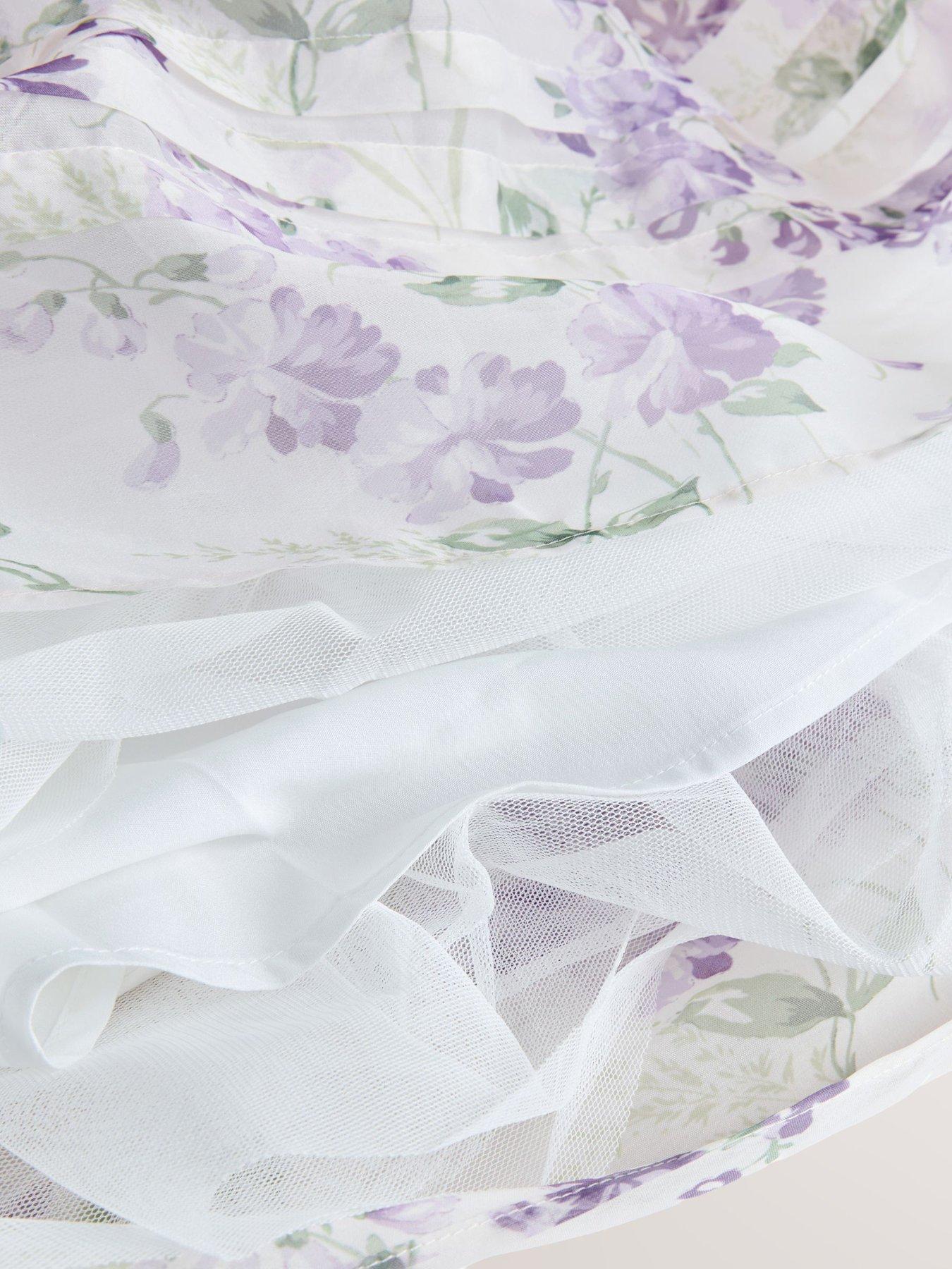 Image 4 of 7 of Laura Ashley Older Girls Corsage Floral Occasion Dress - White/Purple
