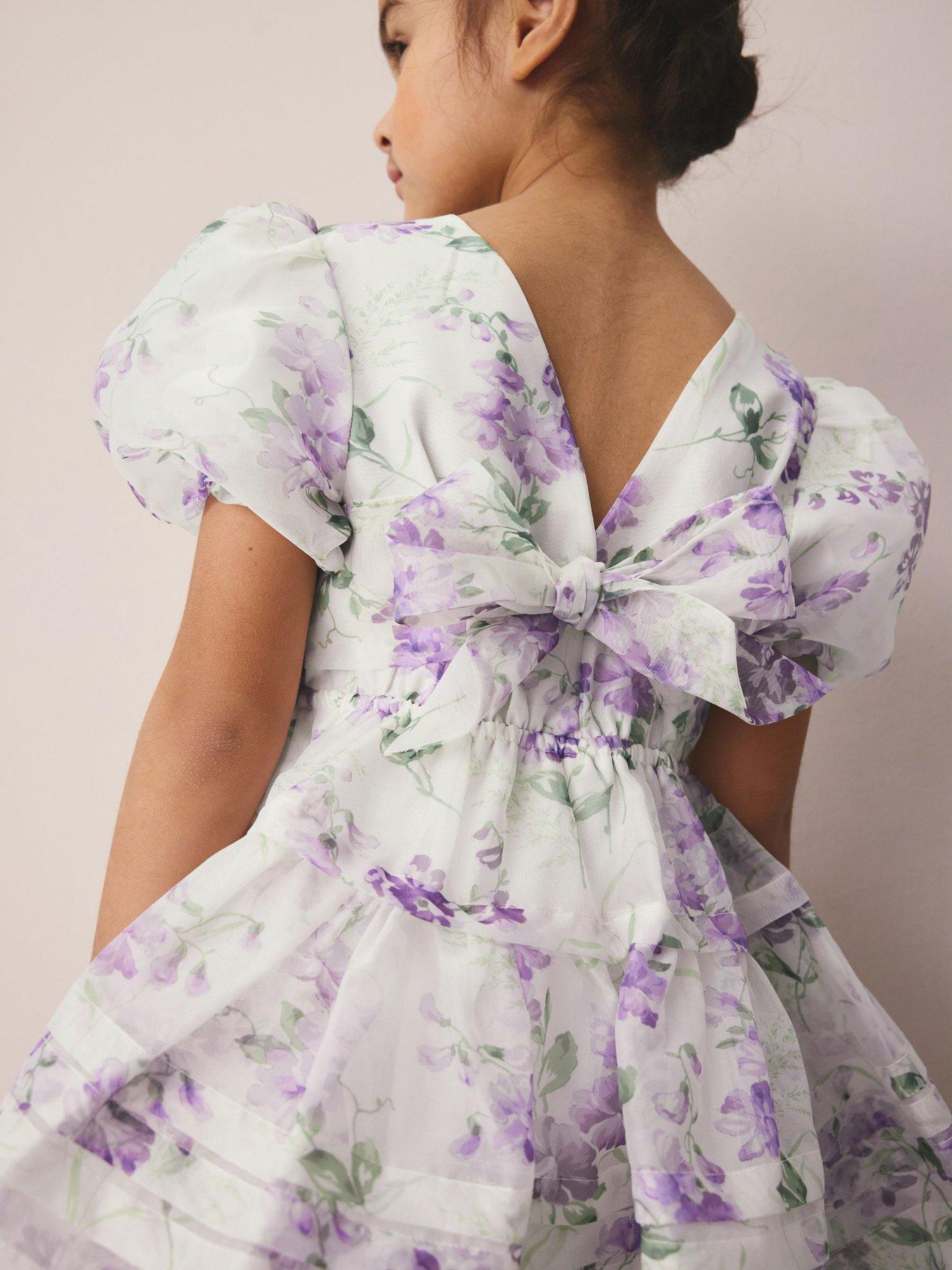 Image 6 of 7 of Laura Ashley Older Girls Corsage Floral Occasion Dress - White/Purple