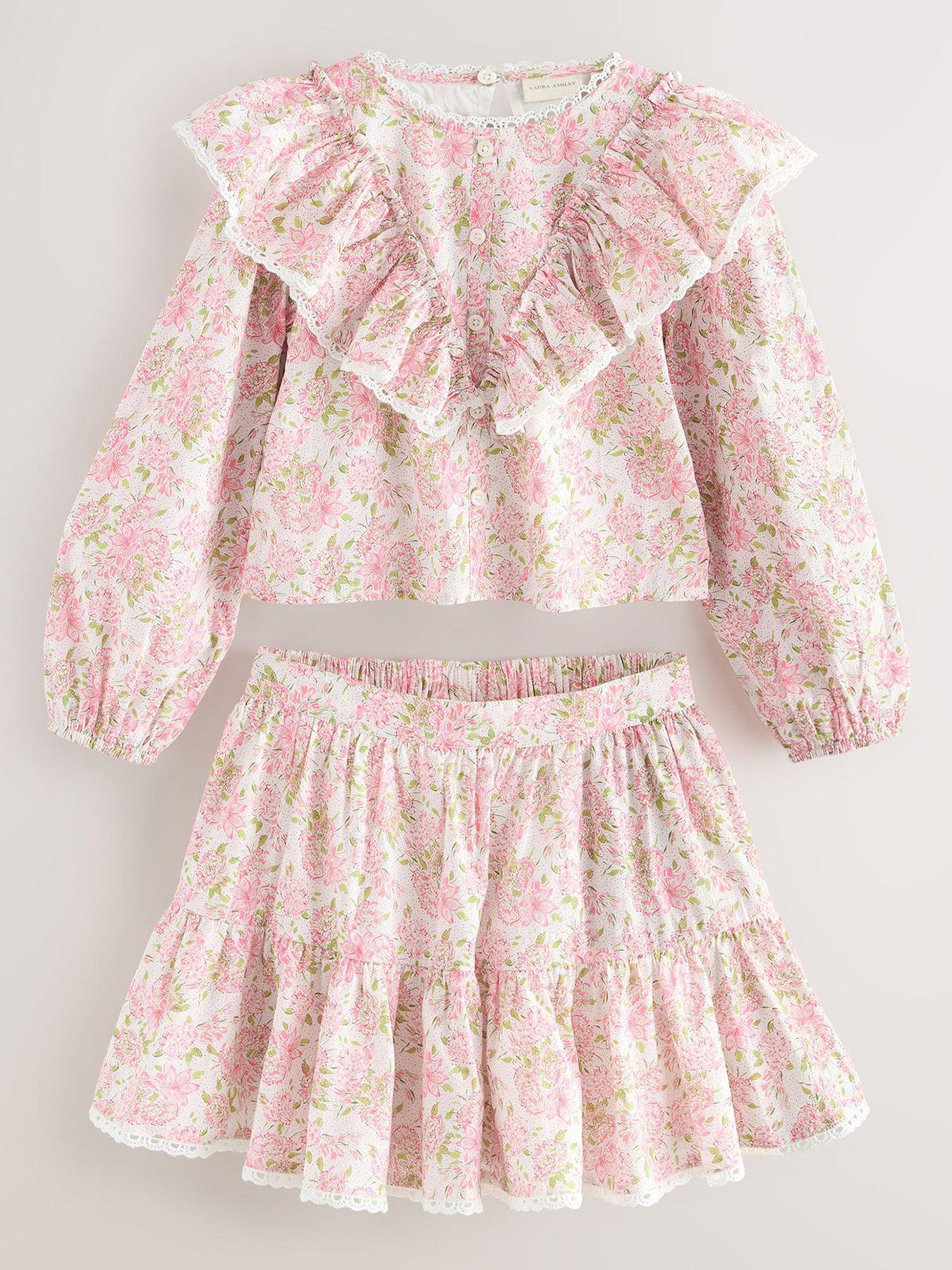 Laura Ashley Girls Frill Floral Skirt Set - Pink