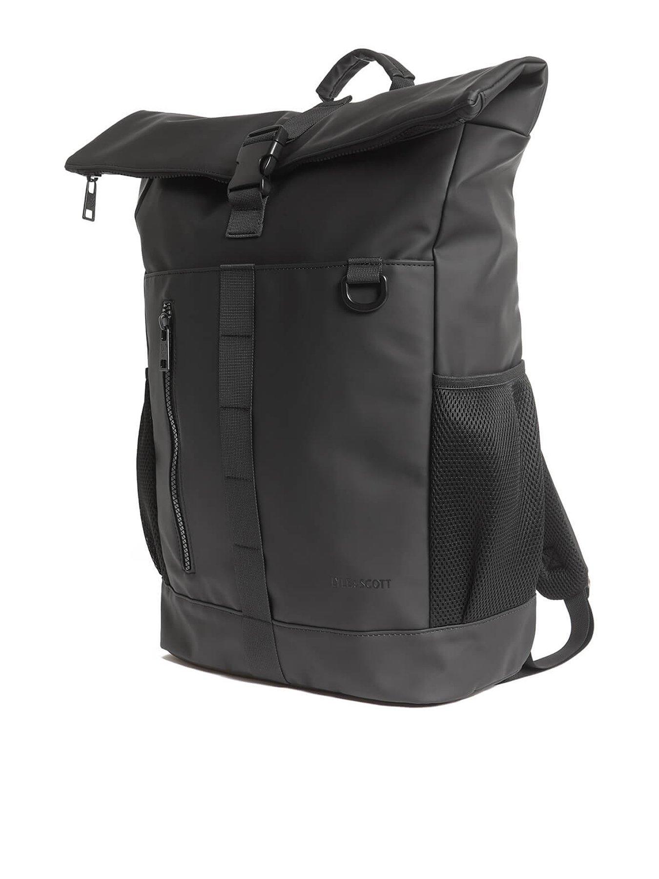 lyle-scott-weather-resistant-roll-top-backpack-blackfront