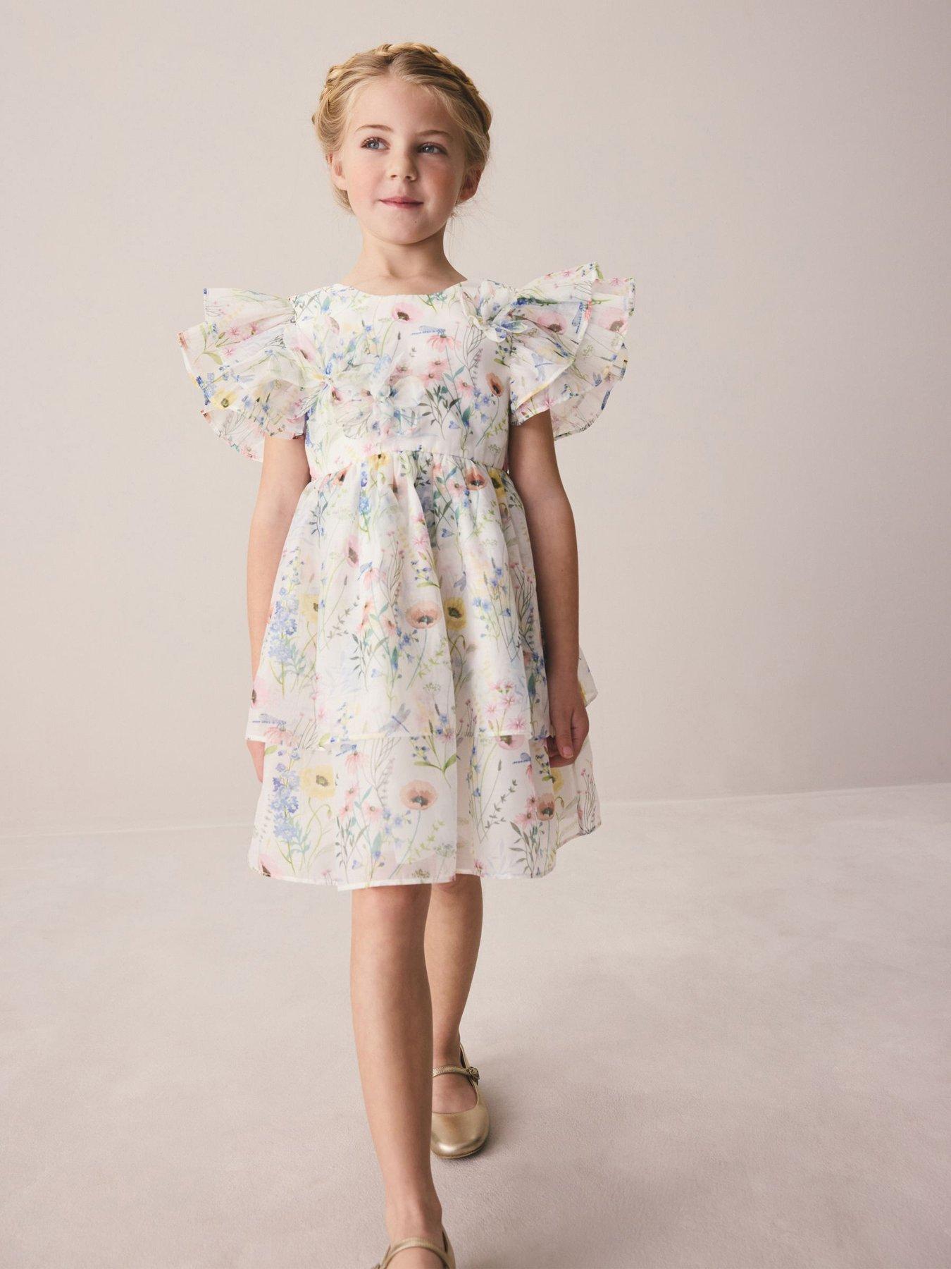 Image 1 of 5 of Laura Ashley Younger Girls Petal Frill Occasion Dress - Multi