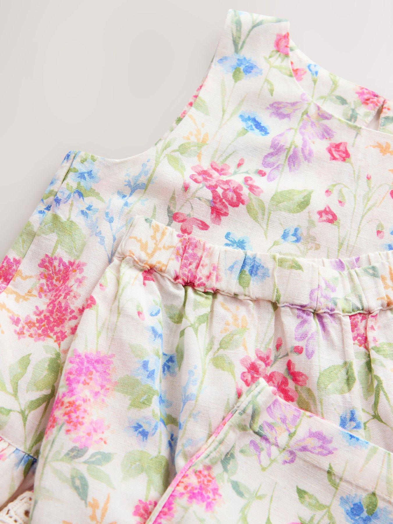 Image 4 of 7 of Laura Ashley Girls Wide Leg Peplum Floral Top Set - White