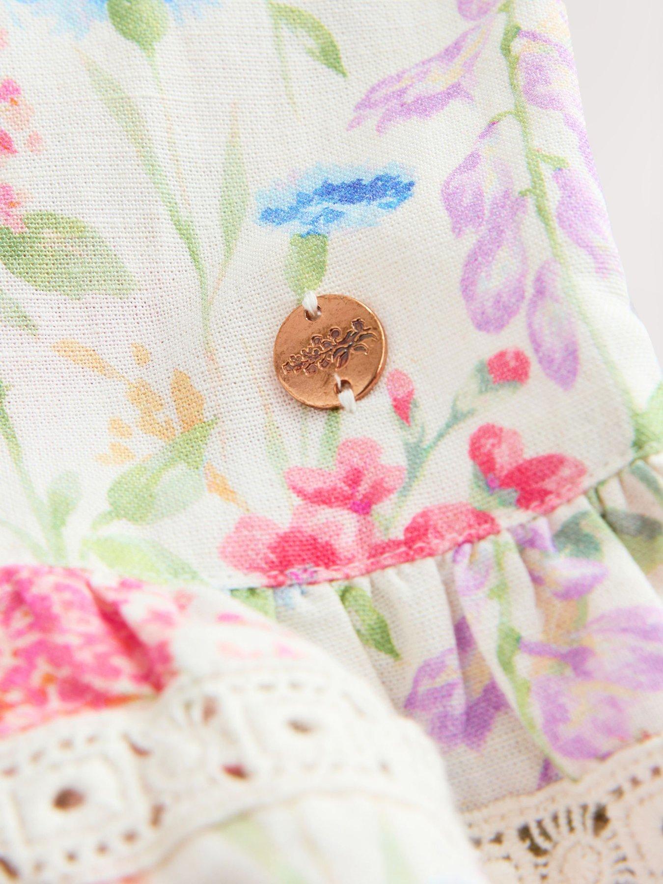 Image 5 of 7 of Laura Ashley Girls Wide Leg Peplum Floral Top Set - White
