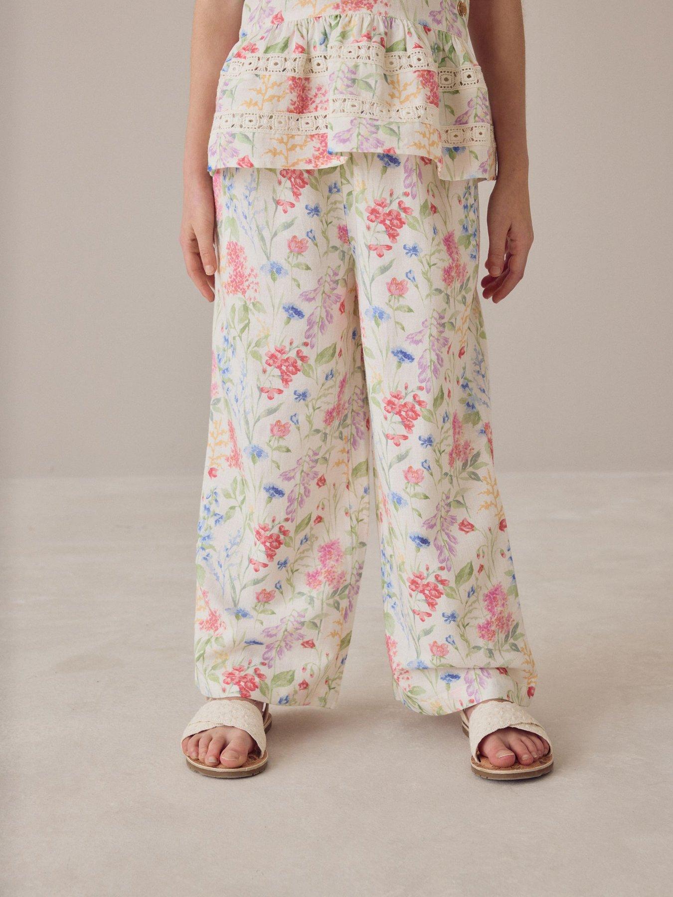 Image 7 of 7 of Laura Ashley Girls Wide Leg Peplum Floral Top Set - White