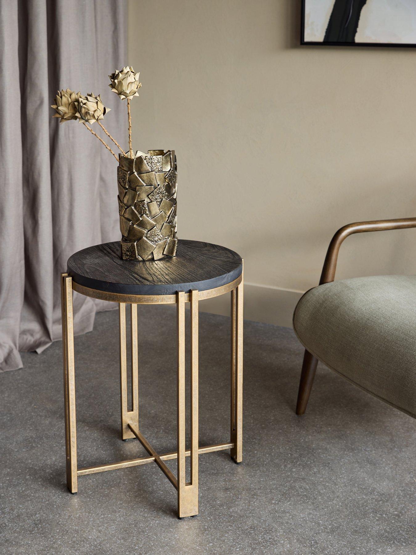 Image 1 of 5 of Libra Interiors Dalston Sandblasted Wood & Champagne Side Table