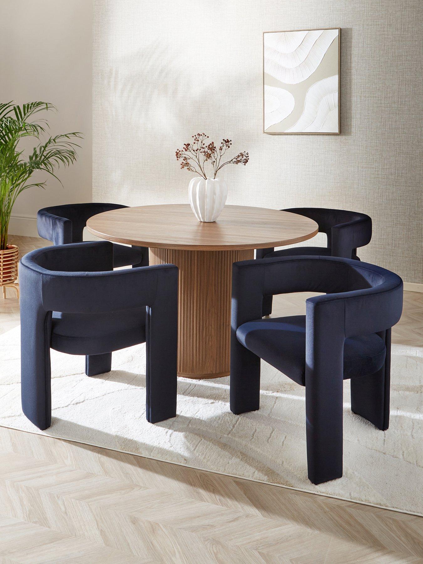 The Very Collection Carina Mid Oak 120cm Round Dining Table  &  4 Nell Navy Chairs - FSC® Certified