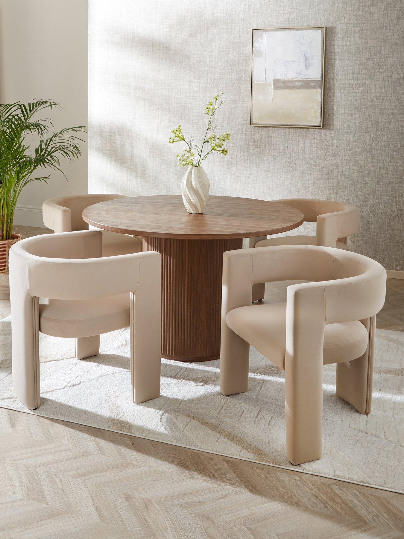 The Very Collection Carina Mid Oak 120cm Round Dining Table  &  4 Nell Taupe Chairs - FSC® Certified
