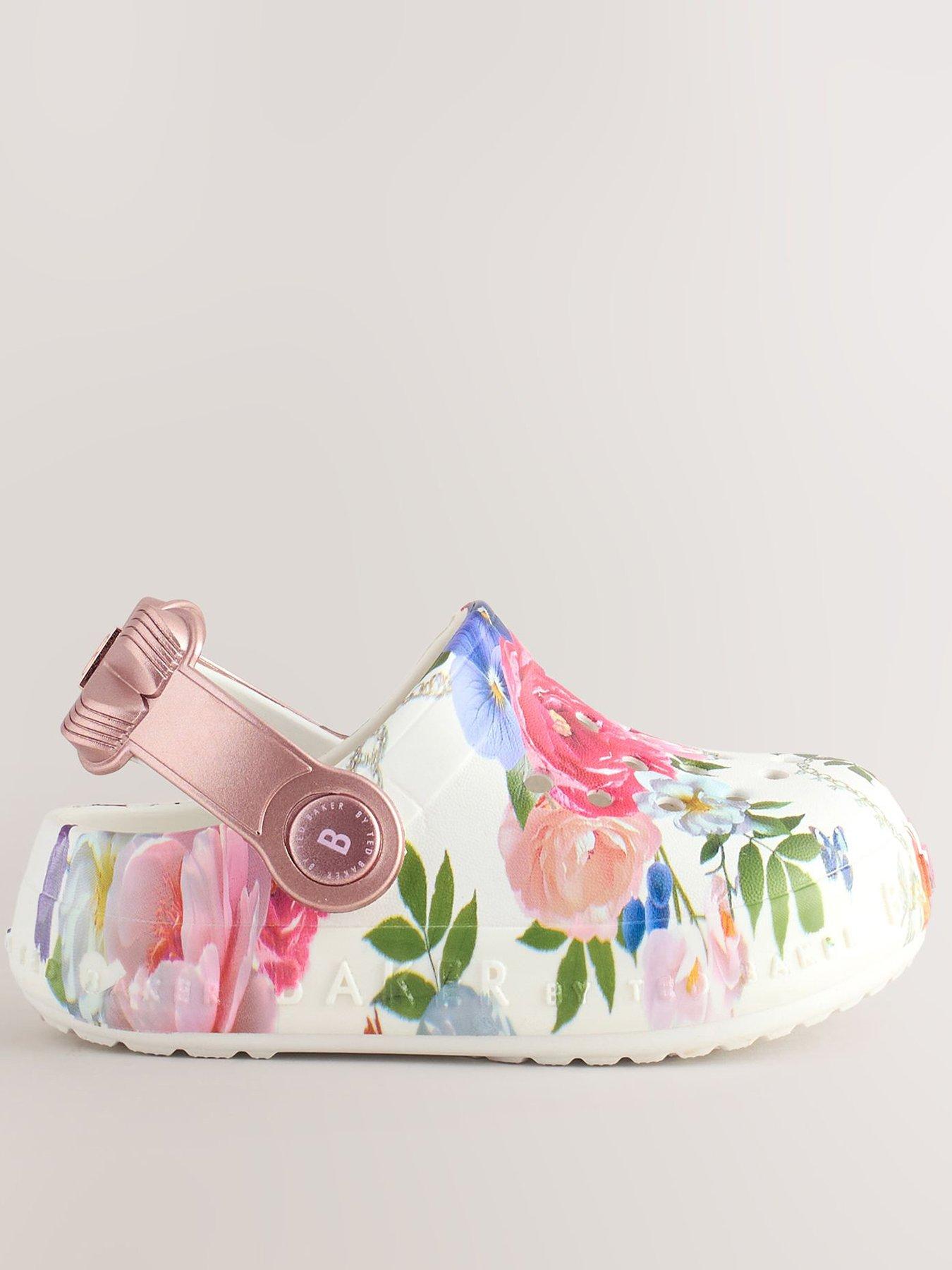 Ted Baker Younger Girls Floral Bow Clog Shoes - White