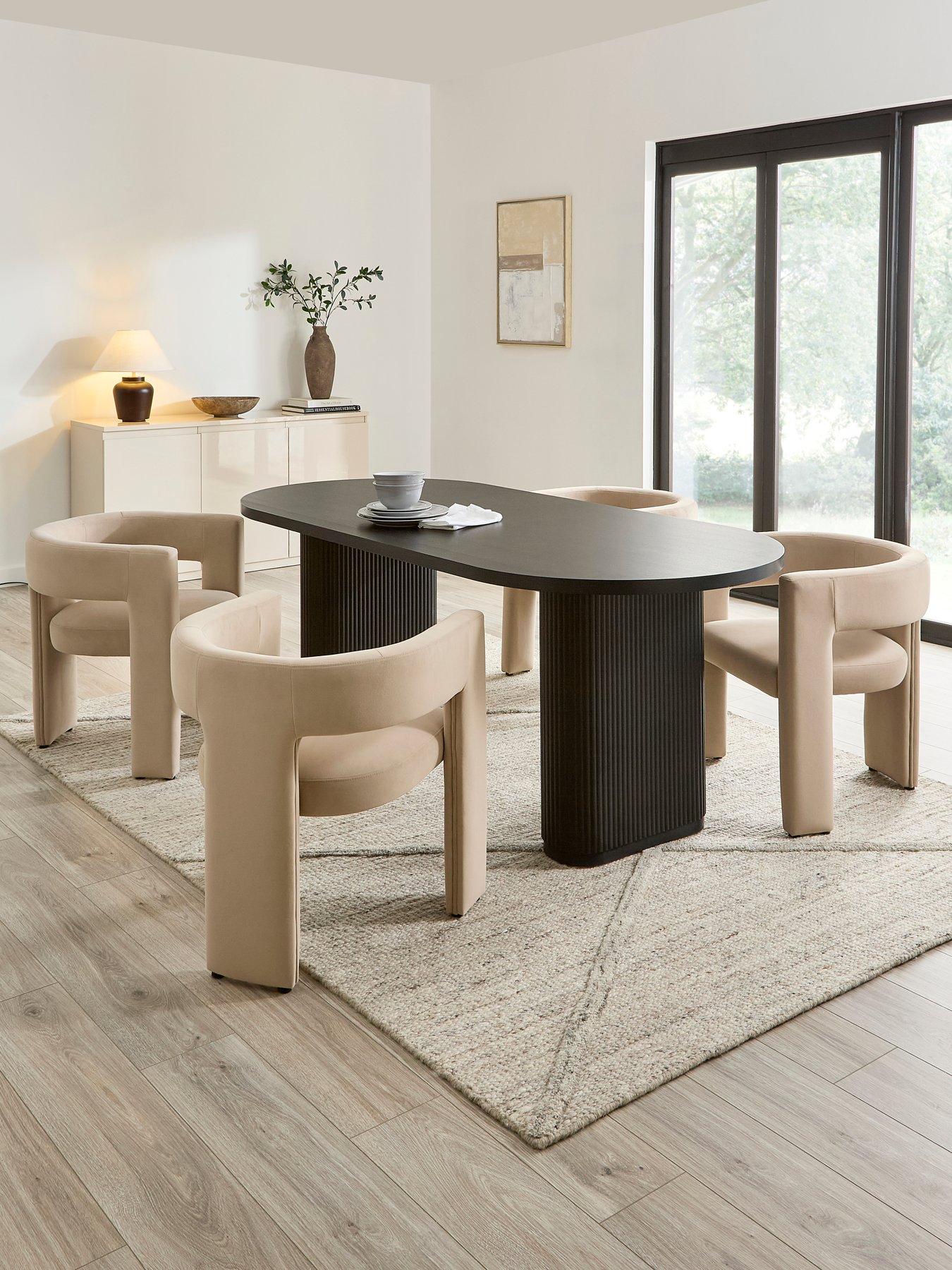 Image 1 of 7 of The Very Collection Carina Black 200cm Oval Dining Table And 4 Nell Taupe Chairs - FSC&reg; Certified