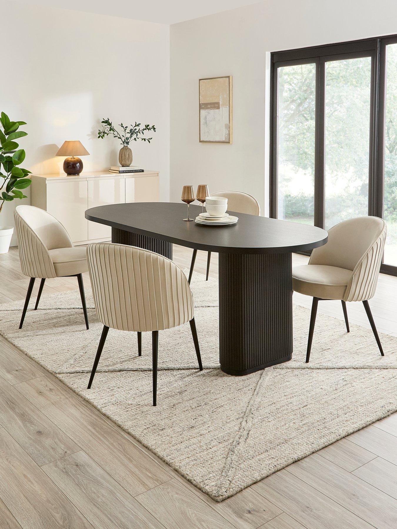 The Very Collection Carina Black 200cm Oval Dining Table And 4 Mia Pleated Back Chairs