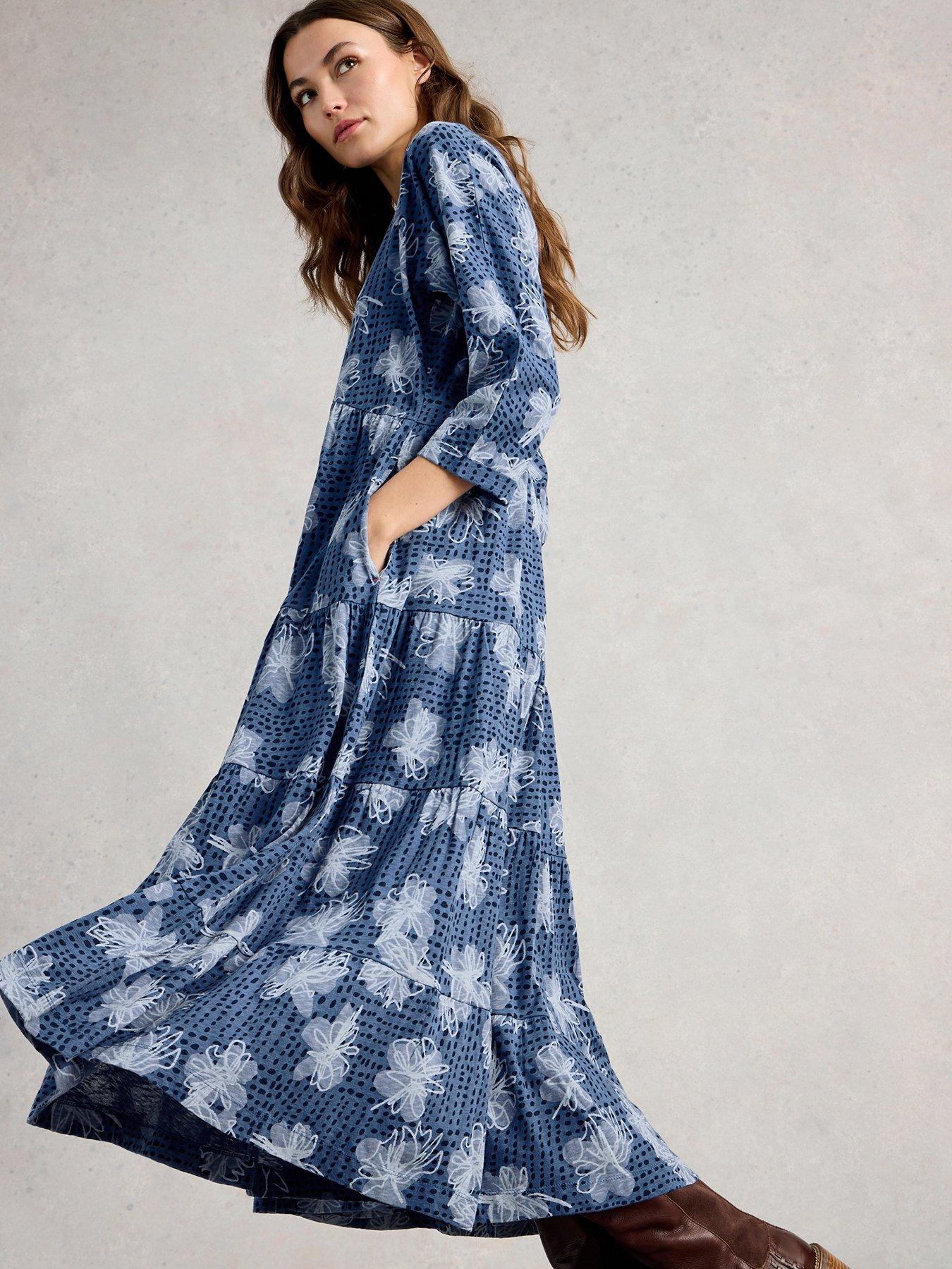Image 1 of 6 of White Stuff Tabitha Jersey Dress - Blue