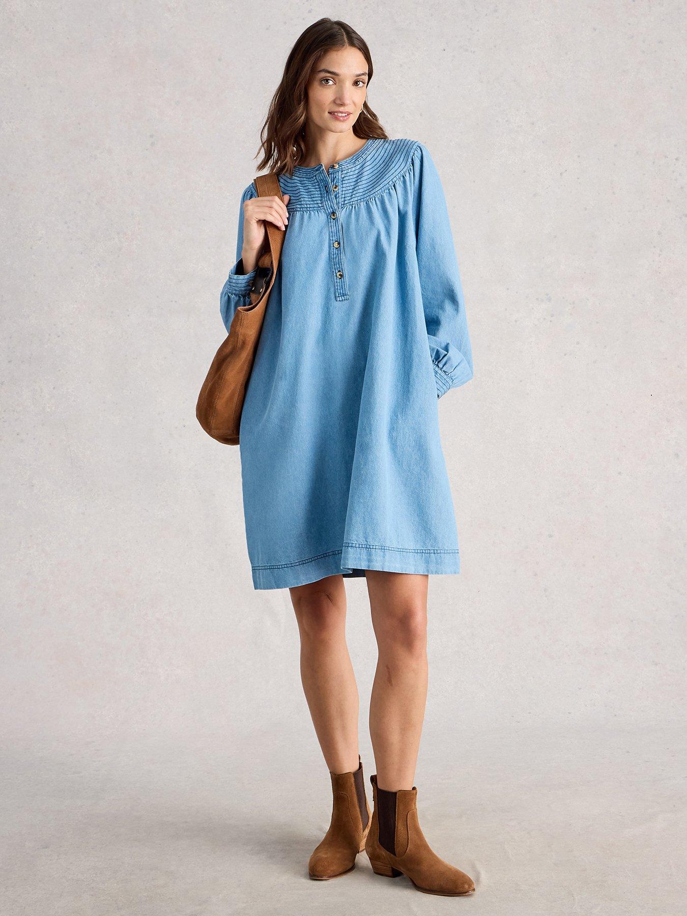 white christmas dresses White Stuff 445274 Lana Denim Midi Dress