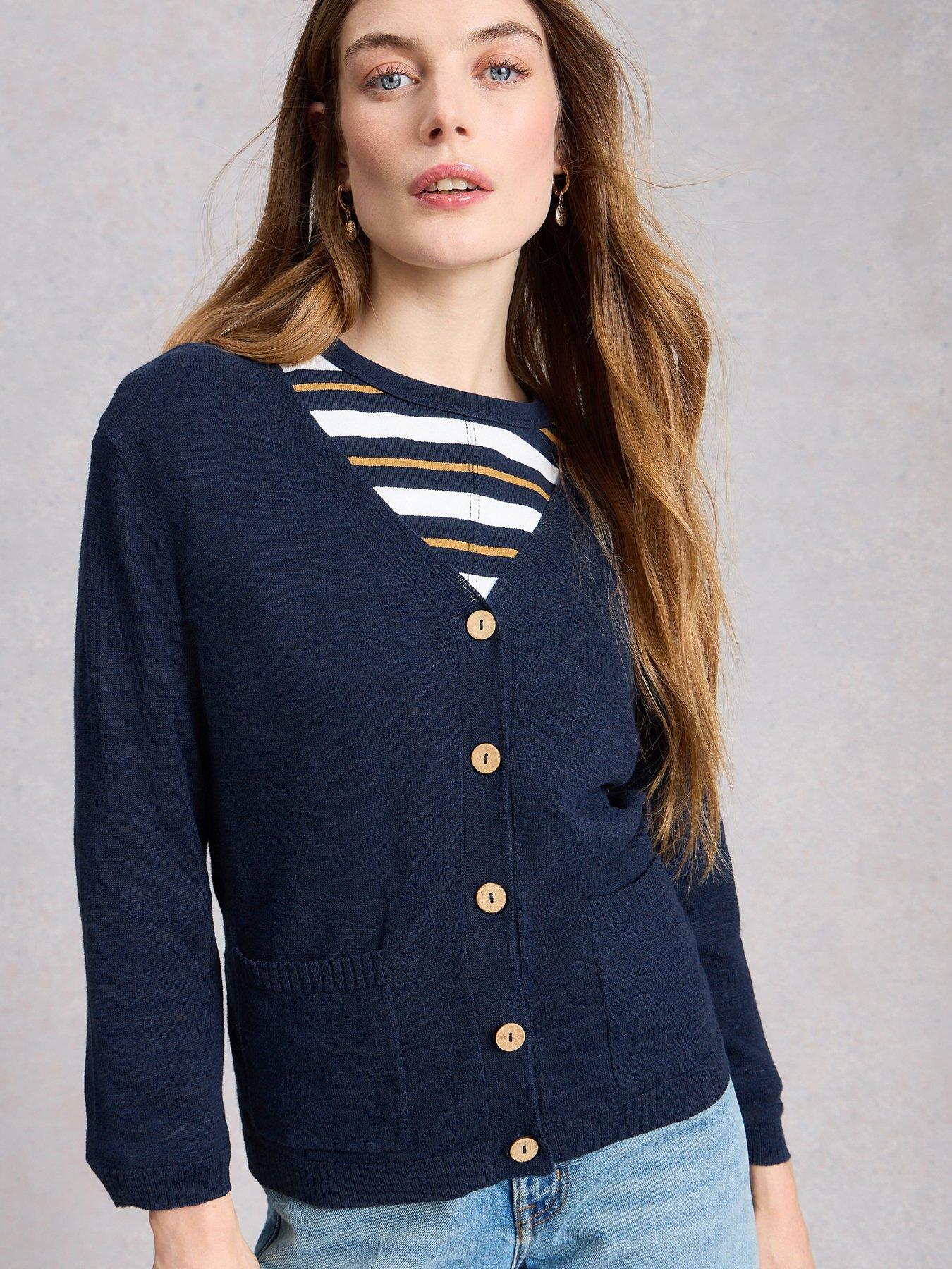 White Stuff Nova Linen Blend Cardigan - Navy