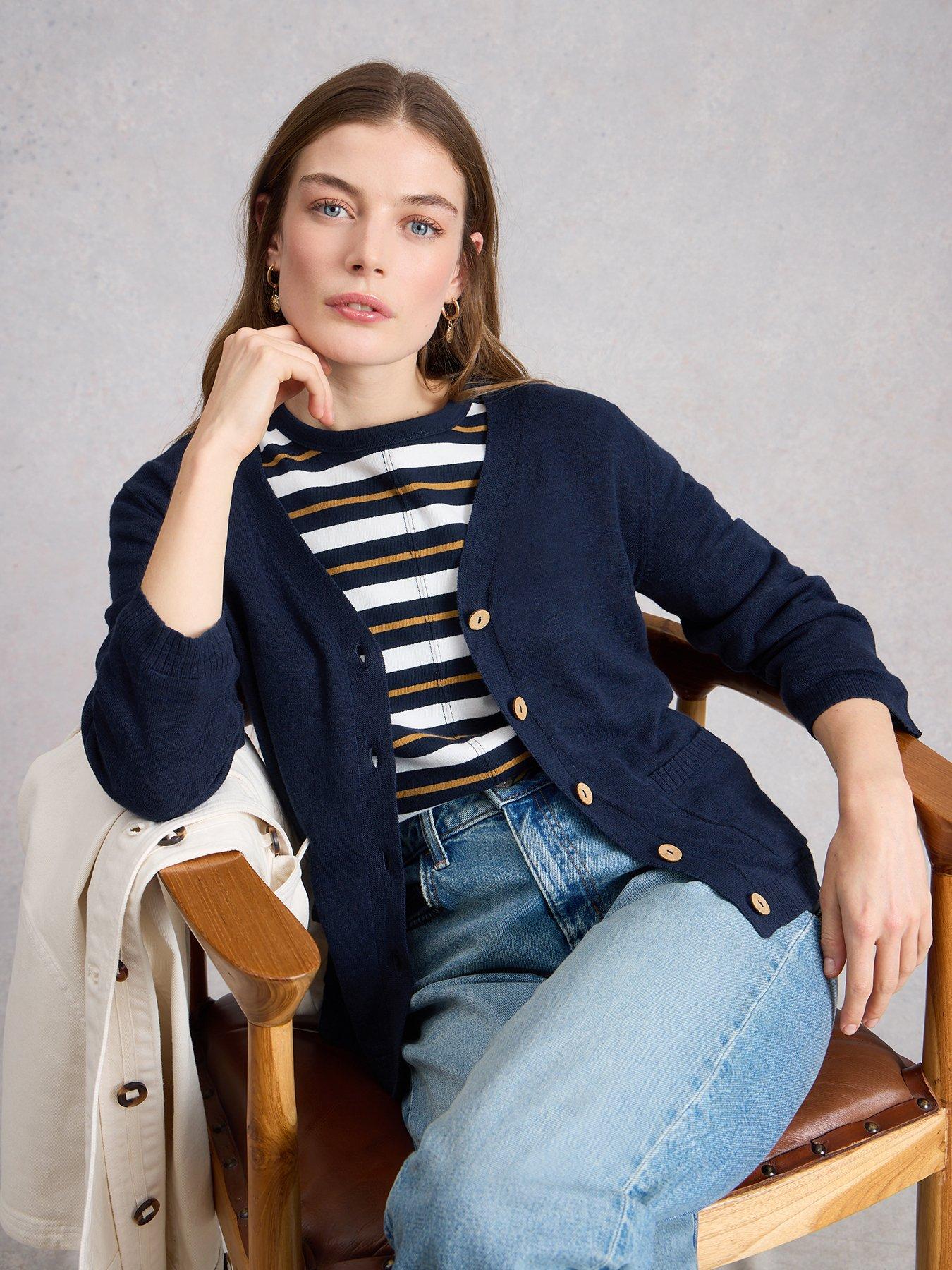 Image 4 of 6 of White Stuff Nova Linen Blend Cardigan - Navy