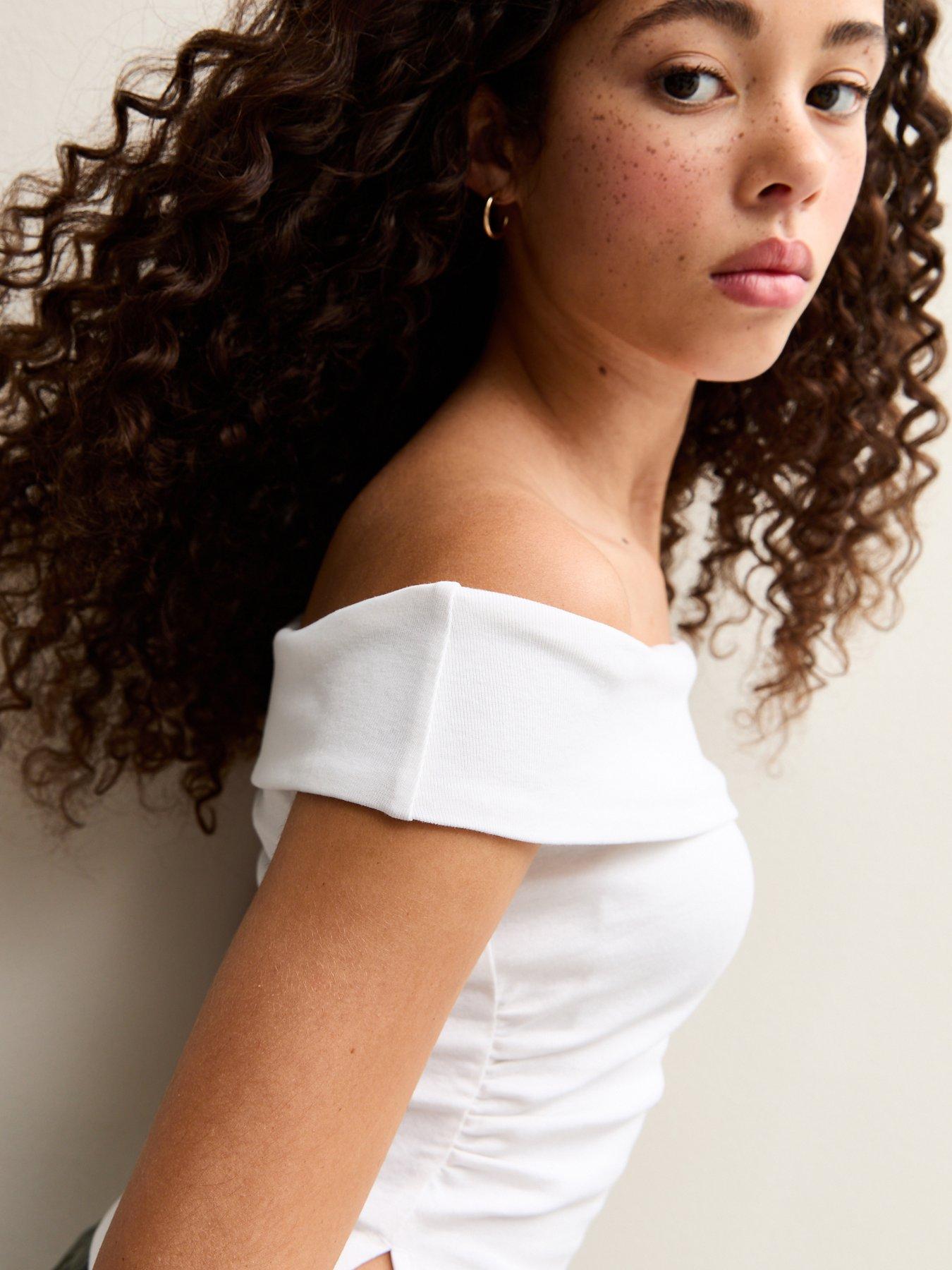 new-look-915-girls-ruched-side-bardot-top-whiteoutfit