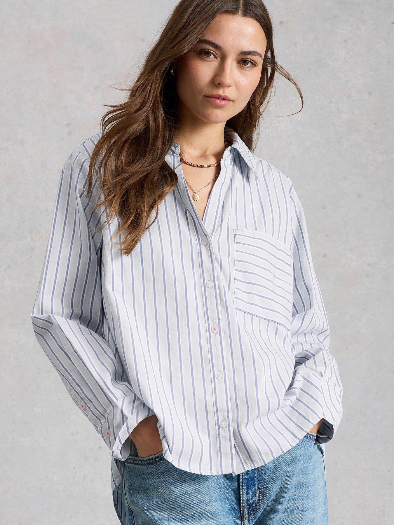 Image 1 of 6 of White Stuff Relaxed Fit Sadie Poplin Boyfriend Shirt - Blue