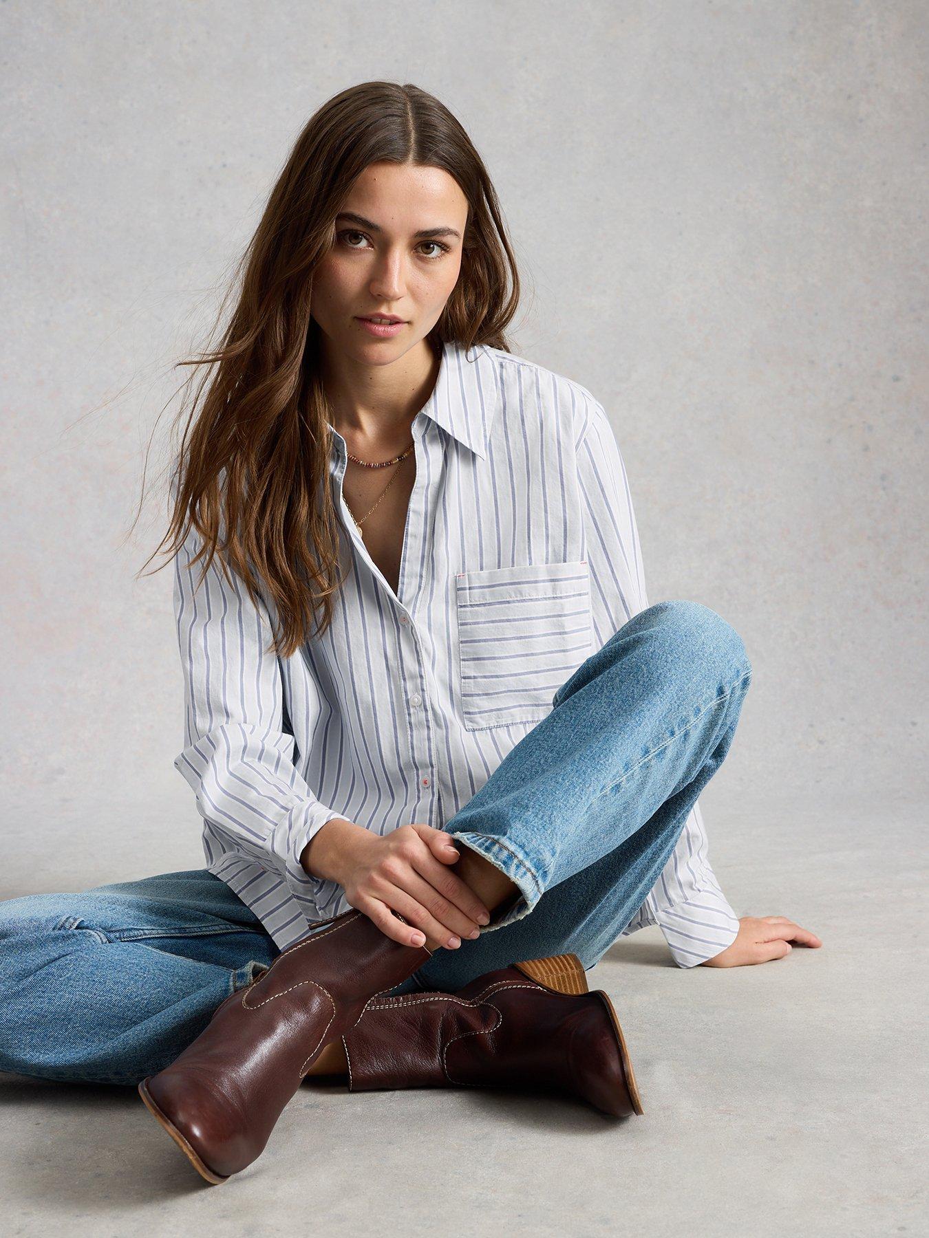 Image 4 of 6 of White Stuff Relaxed Fit Sadie Poplin Boyfriend Shirt - Blue