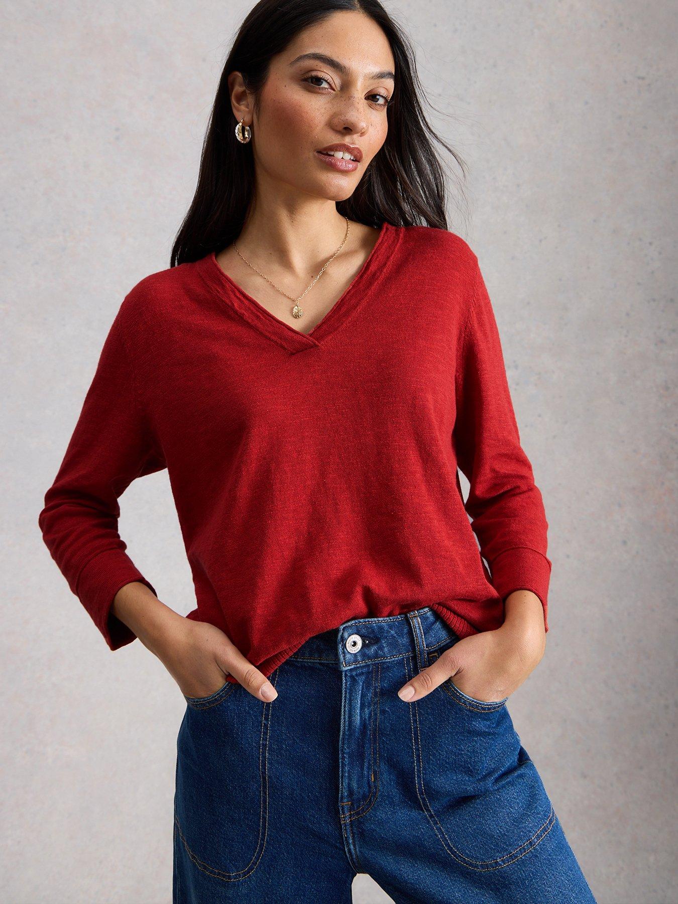 Image 1 of 6 of White Stuff Elody Linen Blend Jumper - Red