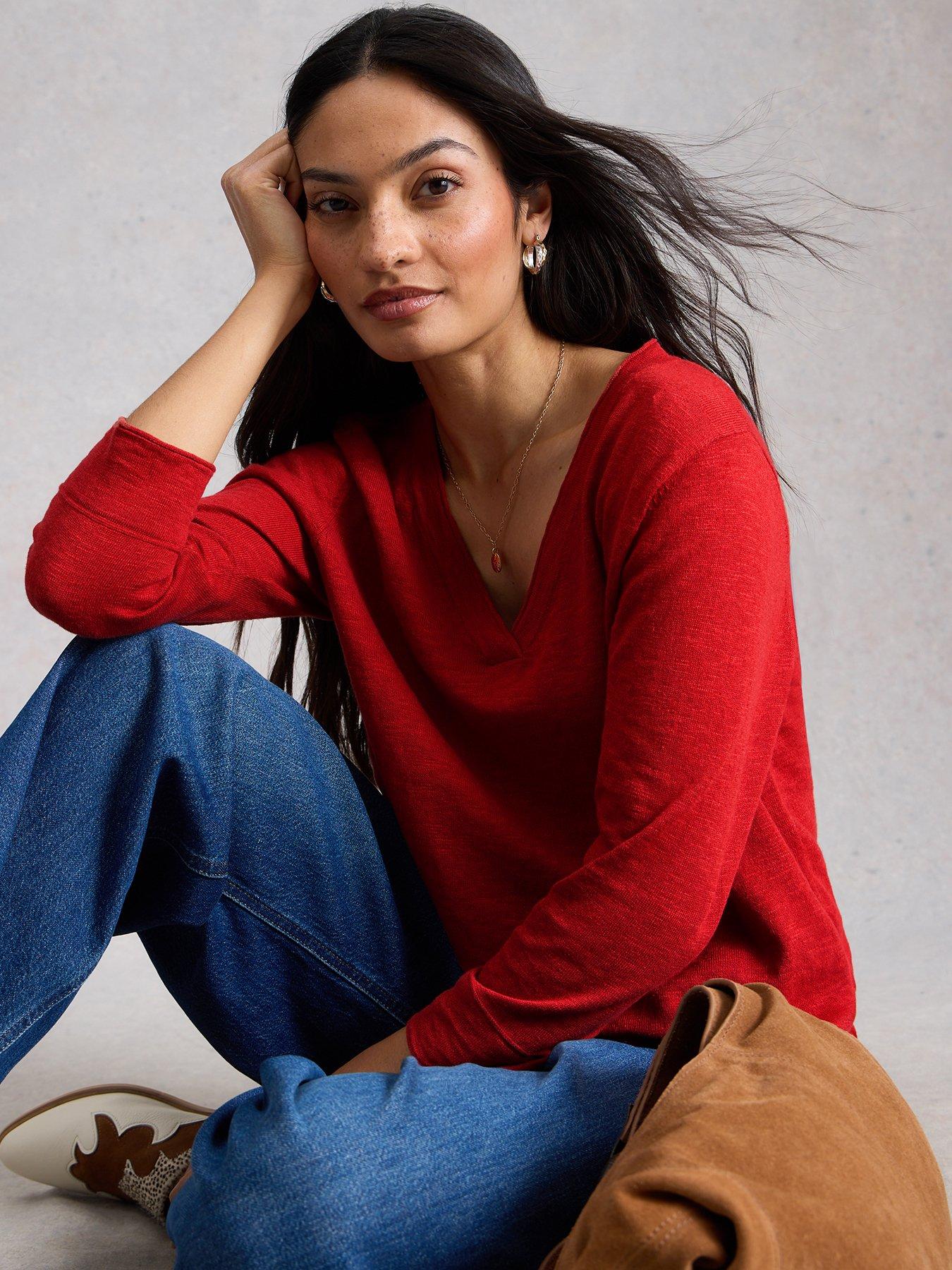 Image 4 of 6 of White Stuff Elody Linen Blend Jumper - Red