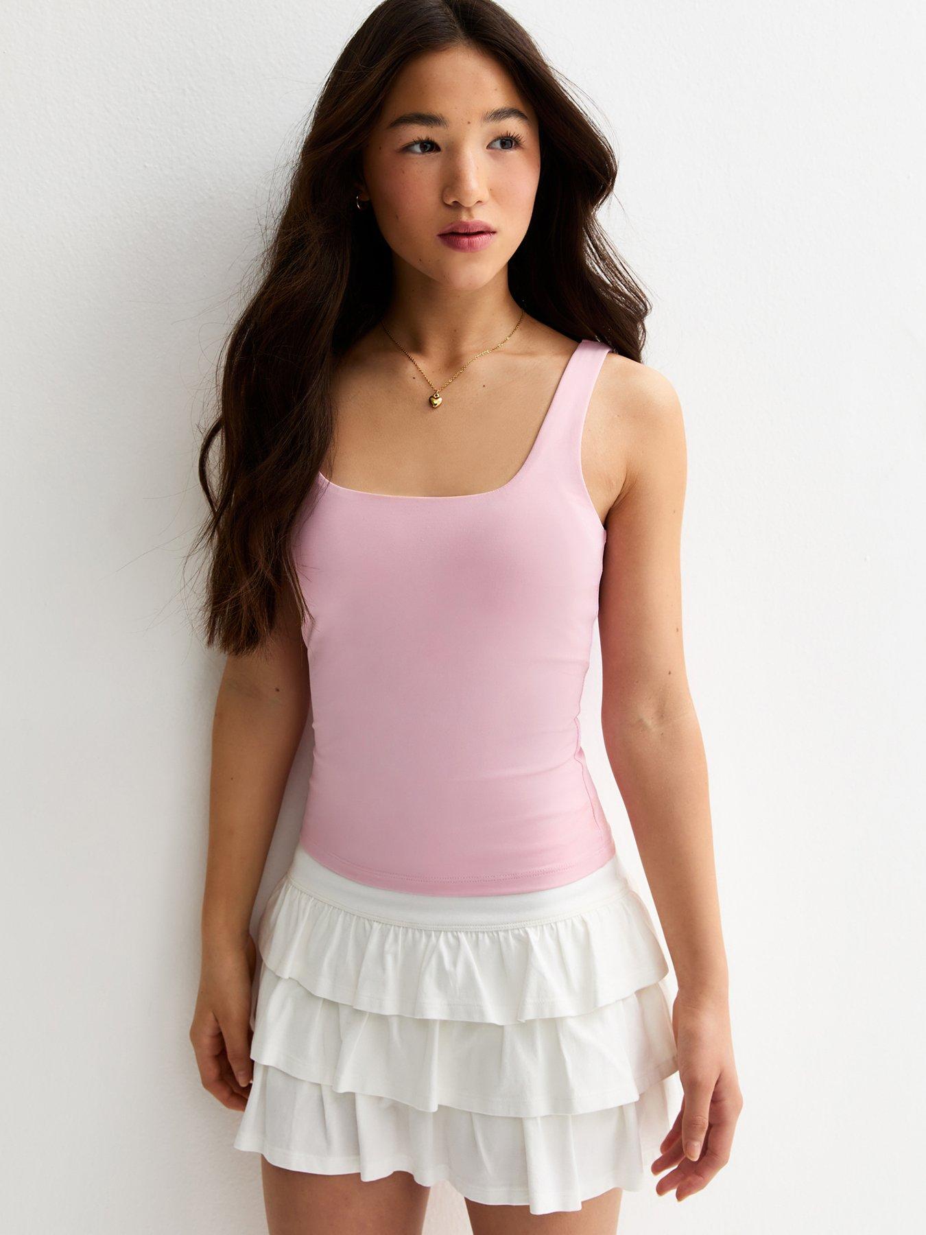 New Look 915 Girls Slinky Square Neck Vest Top - Light Pink