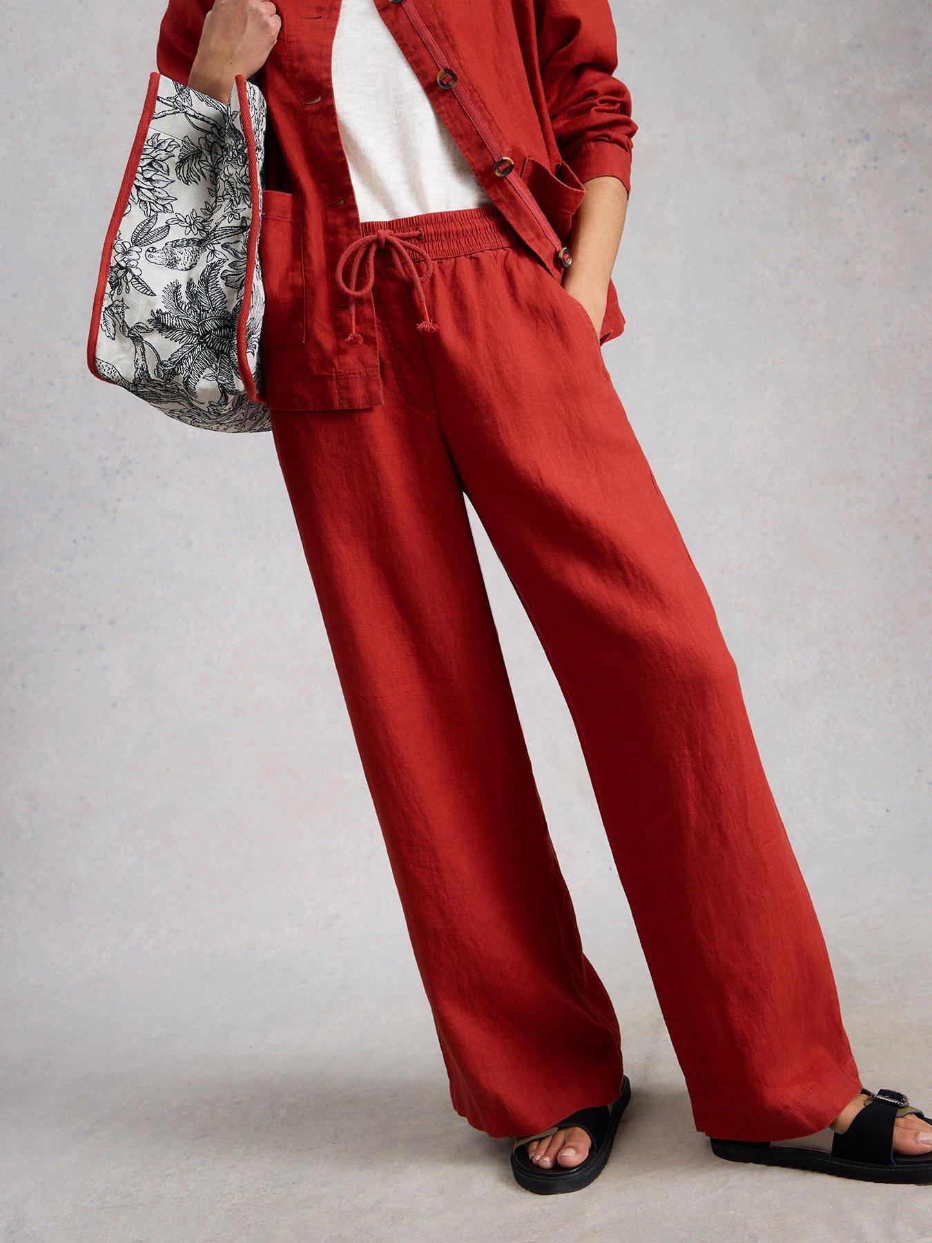 Image 1 of 6 of White Stuff Ally Linen Wide Leg Trouser - Red