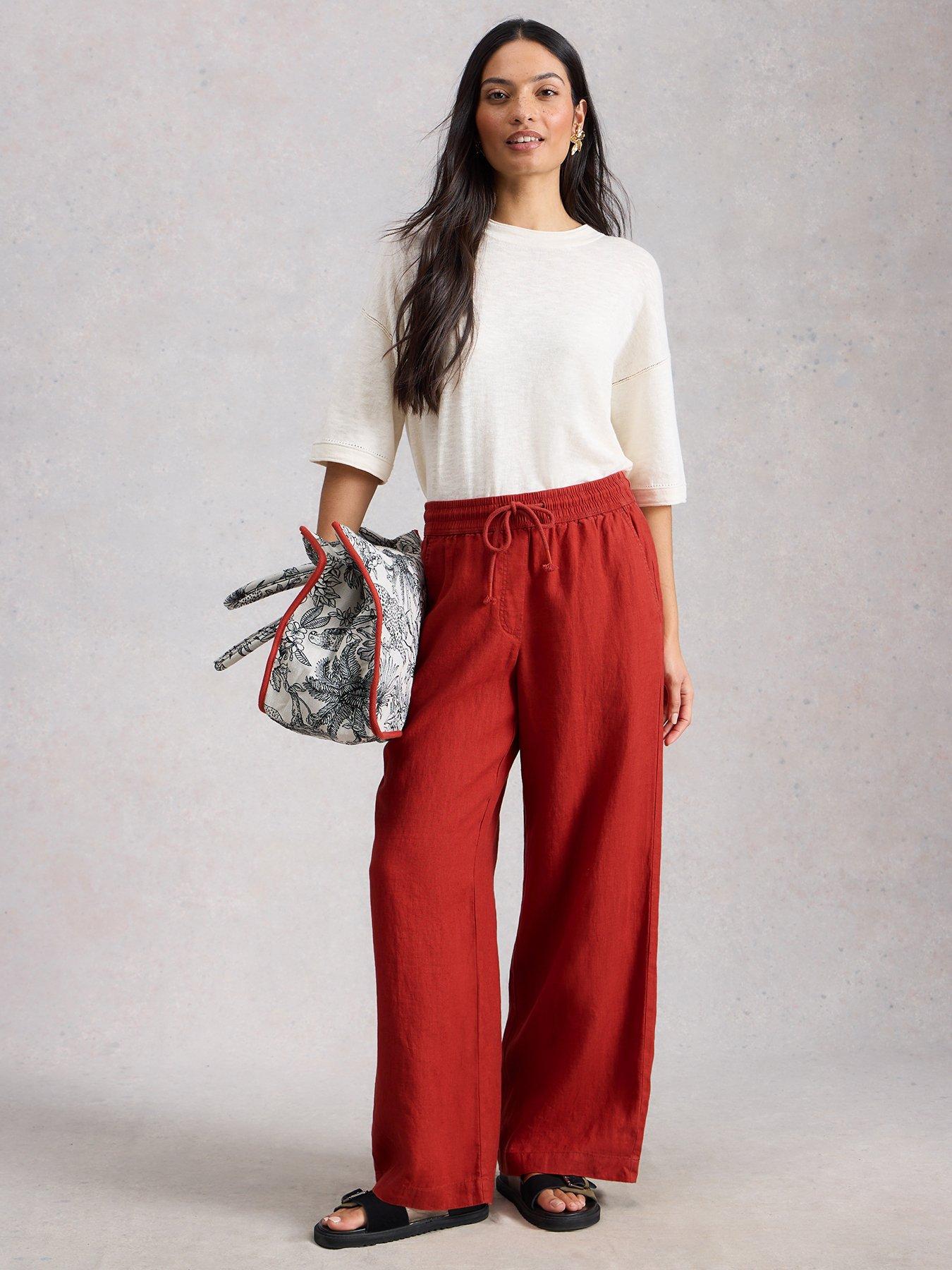 Image 3 of 6 of White Stuff Ally Linen Wide Leg Trouser - Red