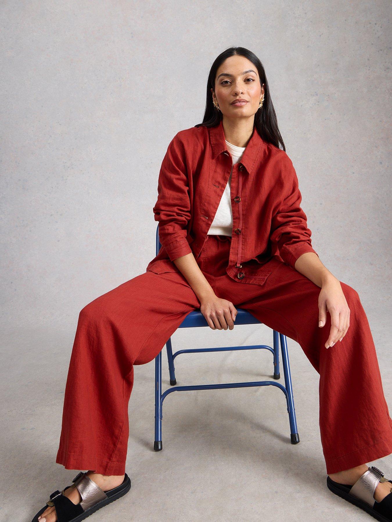 Image 4 of 6 of White Stuff Ally Linen Wide Leg Trouser - Red