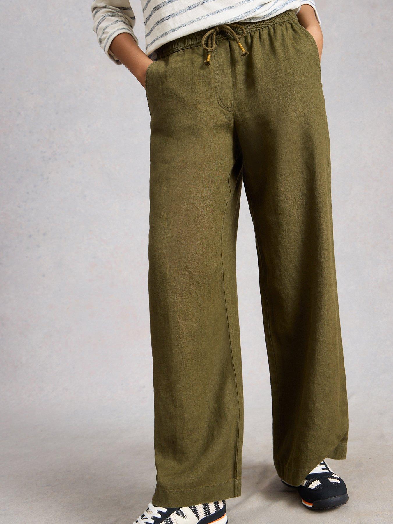 Image 1 of 6 of White Stuff Ally Linen Wide Leg Trousers - Khaki