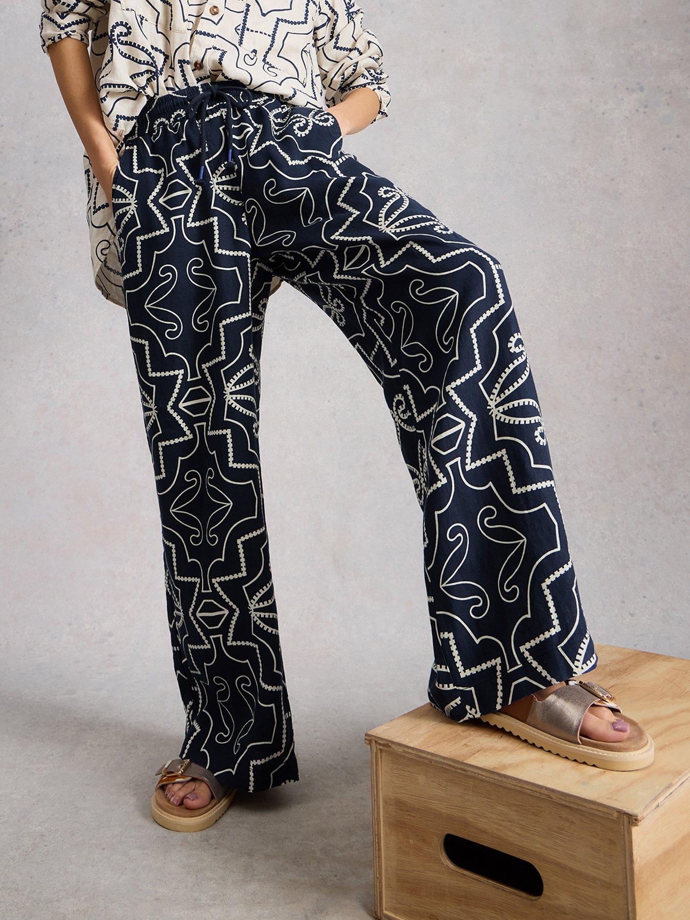 Image 1 of 6 of White Stuff Ally Linen Wide Leg Trouser - Navy