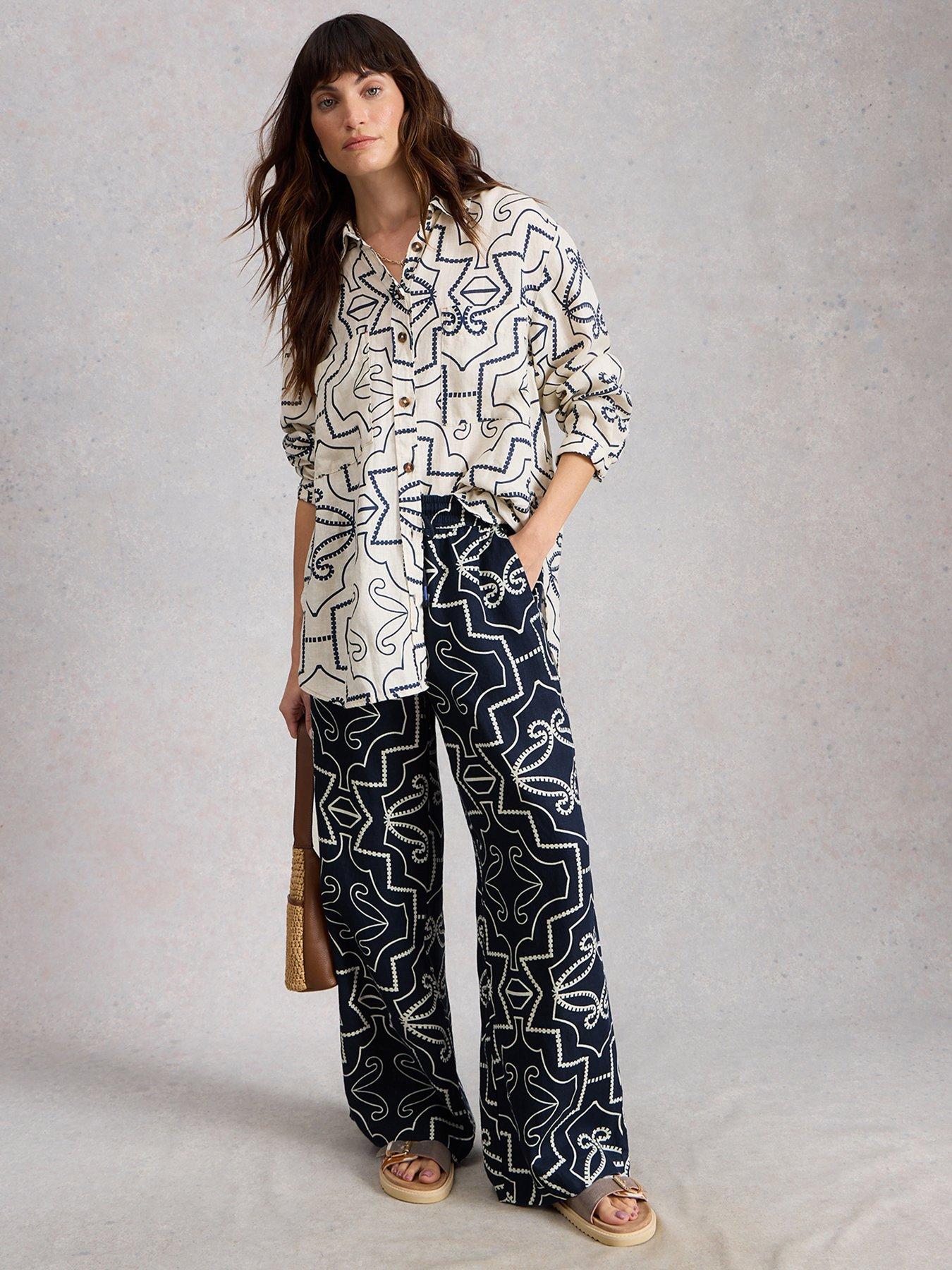 Image 3 of 6 of White Stuff Ally Linen Wide Leg Trouser - Navy