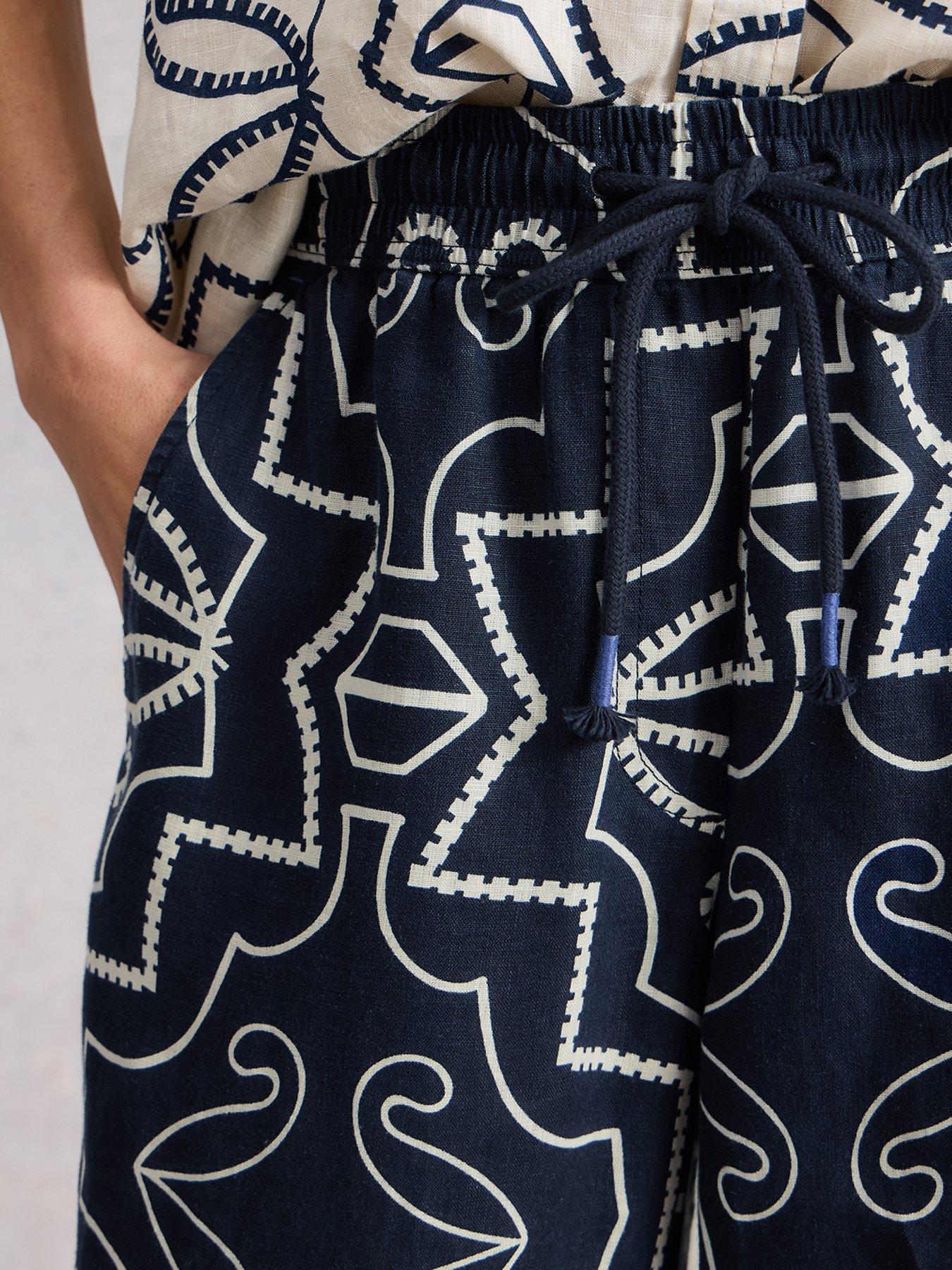 Image 4 of 6 of White Stuff Ally Linen Wide Leg Trouser - Navy