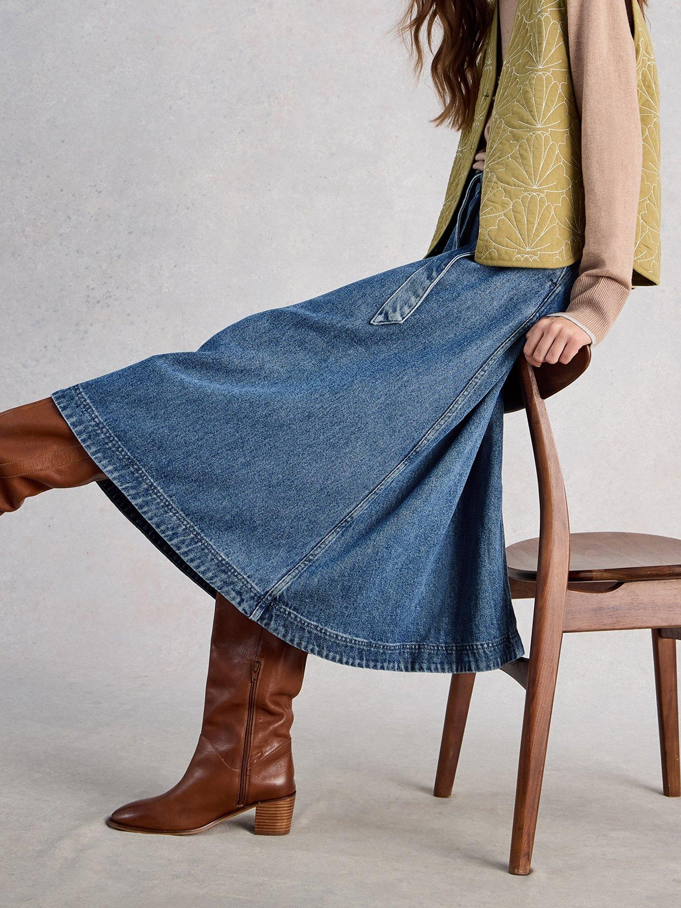 Image 4 of 6 of White Stuff Lexi Denim Midi Skirt - Blue
