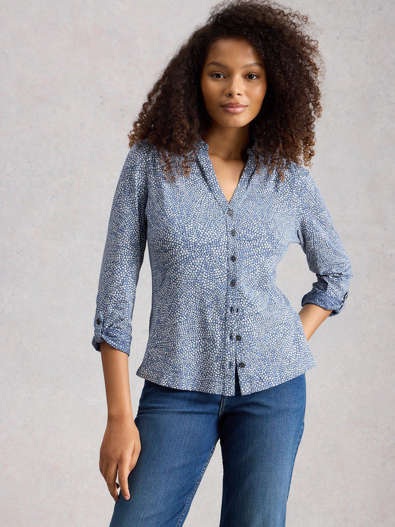 Image 1 of 6 of White Stuff Annie Jersey Shirt - Blue