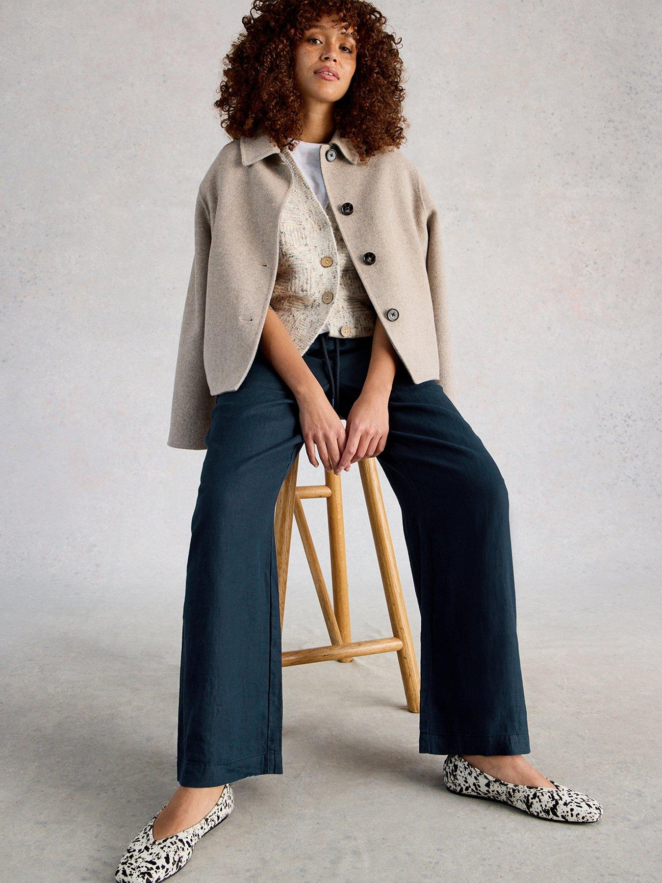 Image 4 of 6 of White Stuff Ally Linen Wide Leg Trouser - Navy