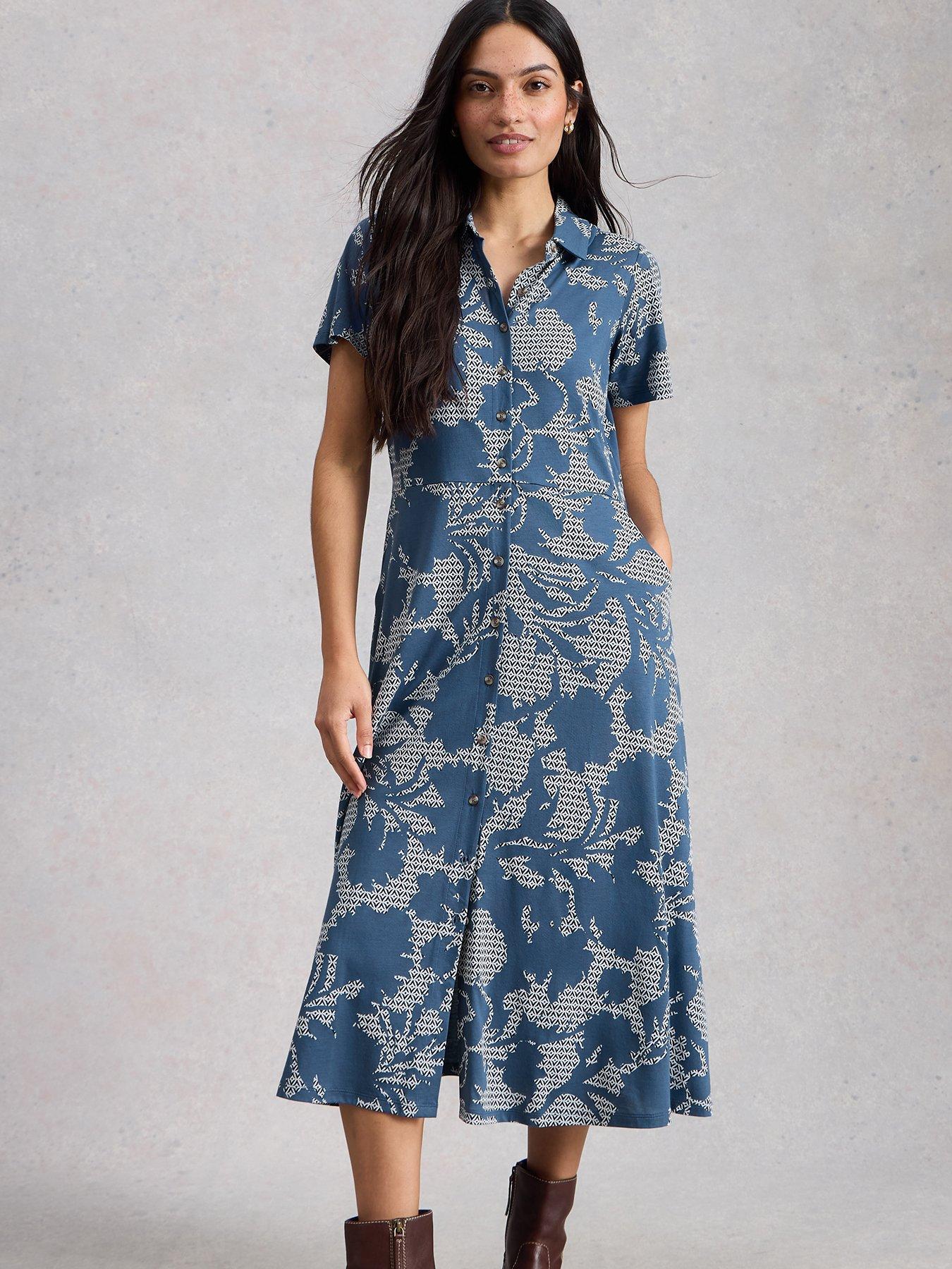 White Stuff Rua Jersey Shirt Dress - Blue