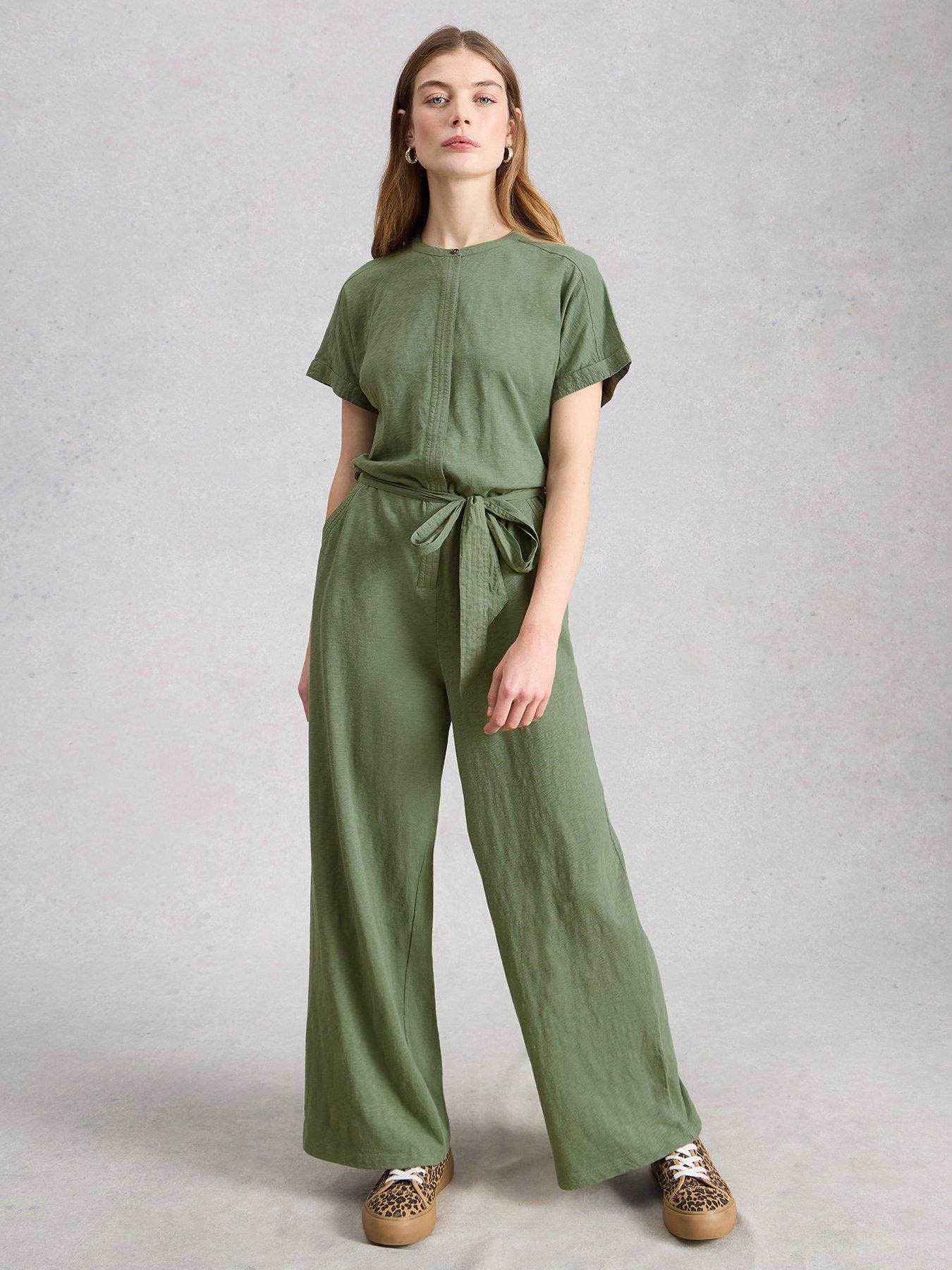 Image 1 of 6 of White Stuff Sandy Jersey Jumpsuit - Green