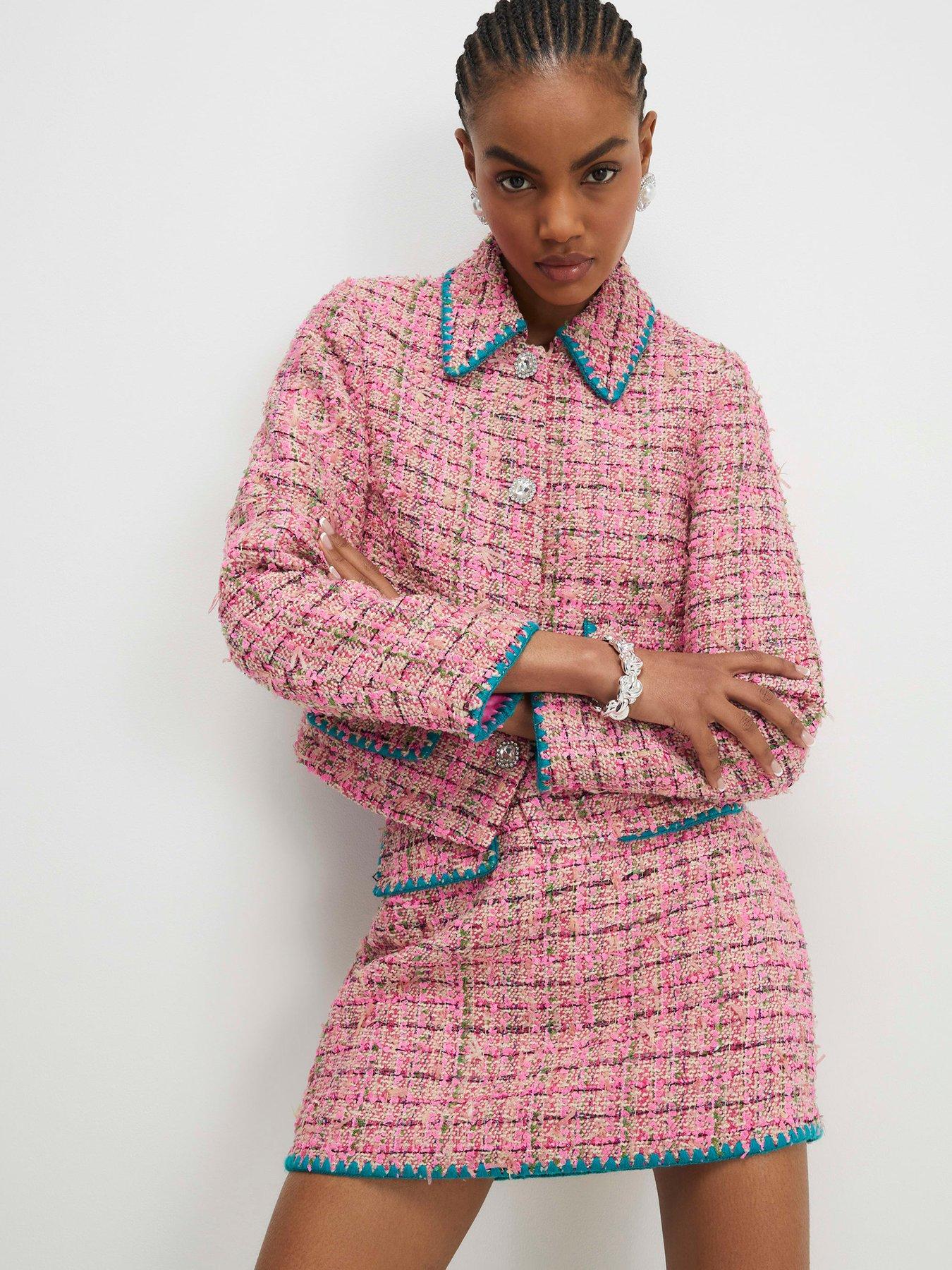Image 1 of 4 of River Island Whipstitch Boucle Trophy Jacket - Pink