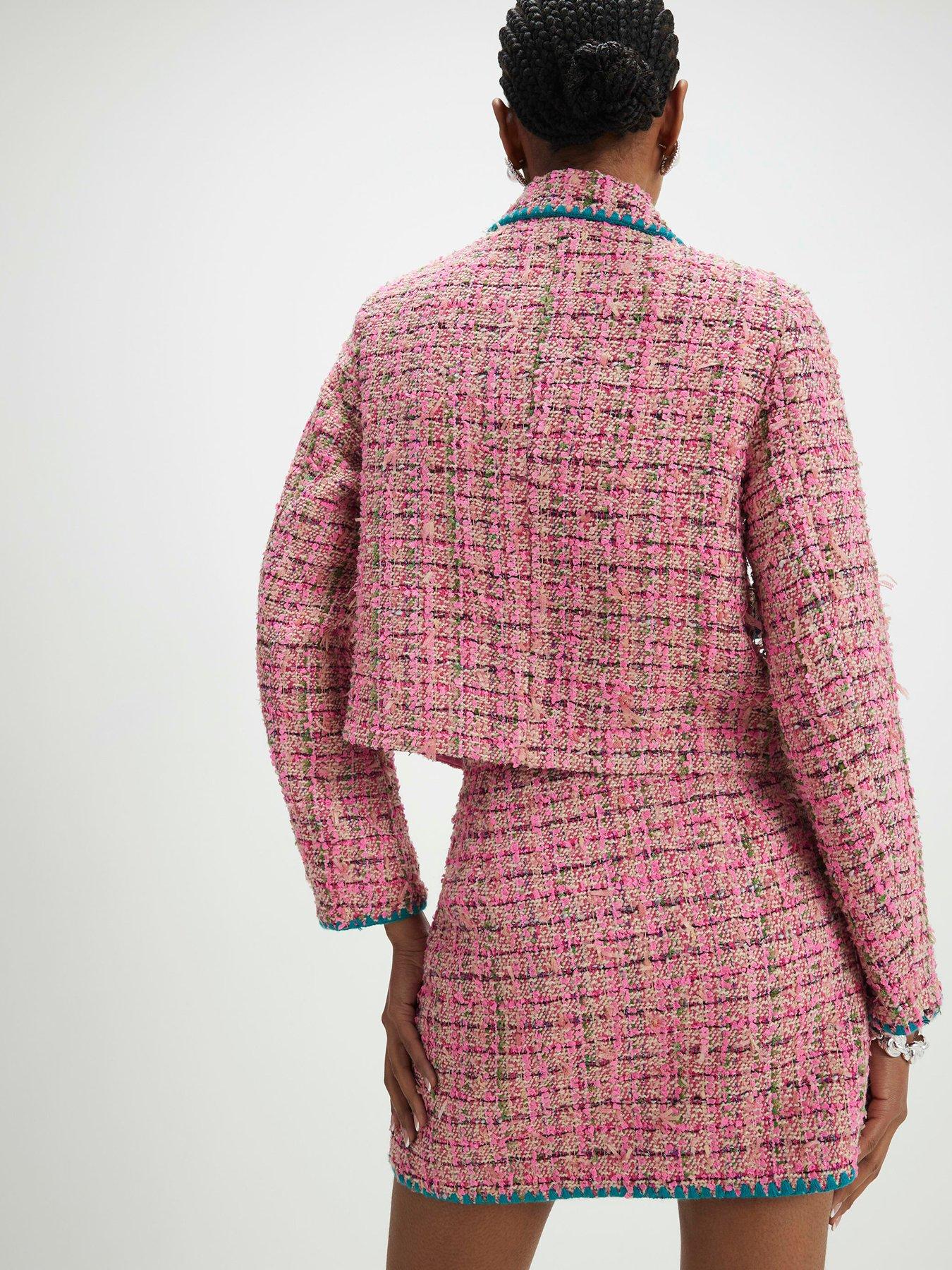 Image 2 of 4 of River Island Whipstitch Boucle Trophy Jacket - Pink