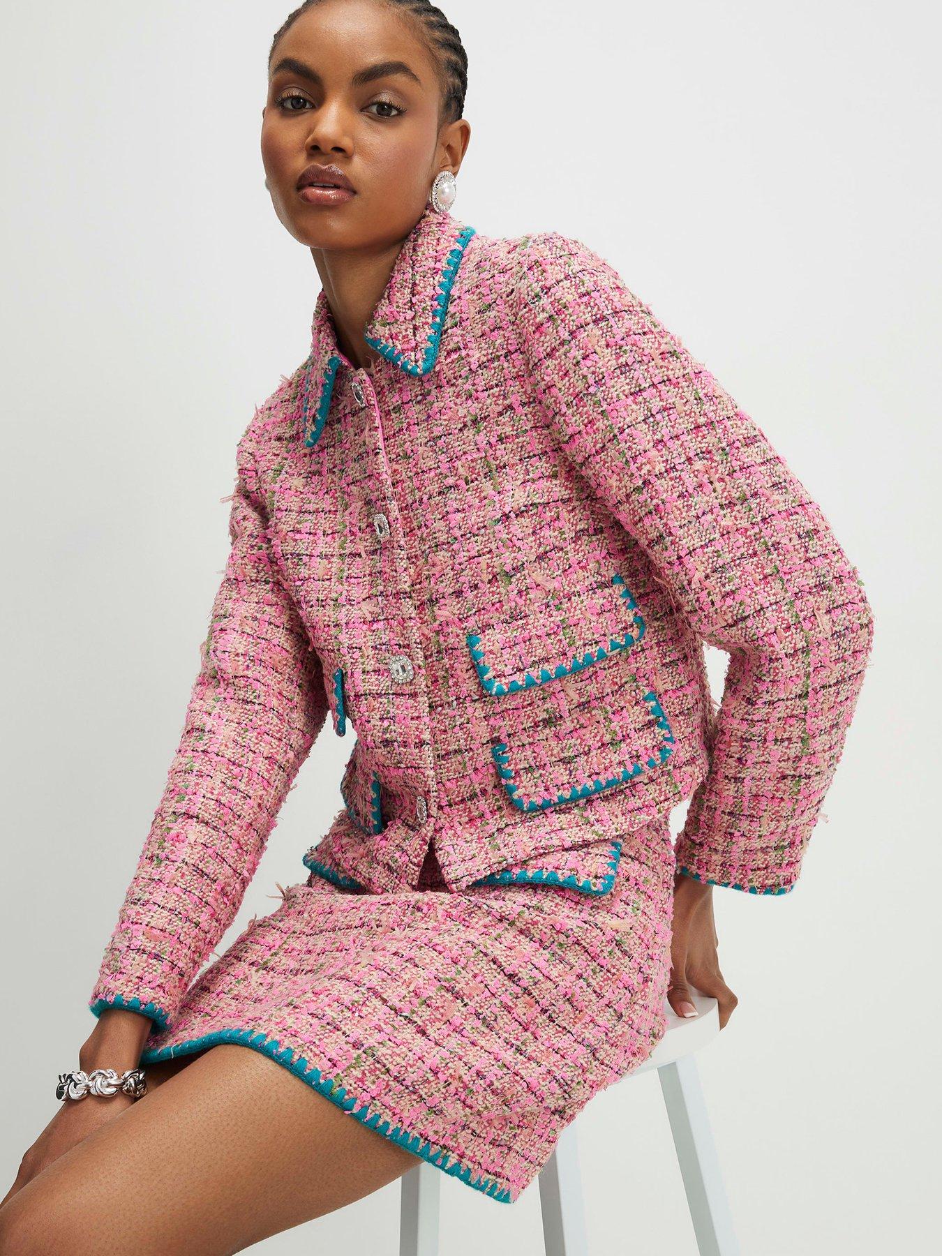 Image 4 of 4 of River Island Whipstitch Boucle Trophy Jacket - Pink
