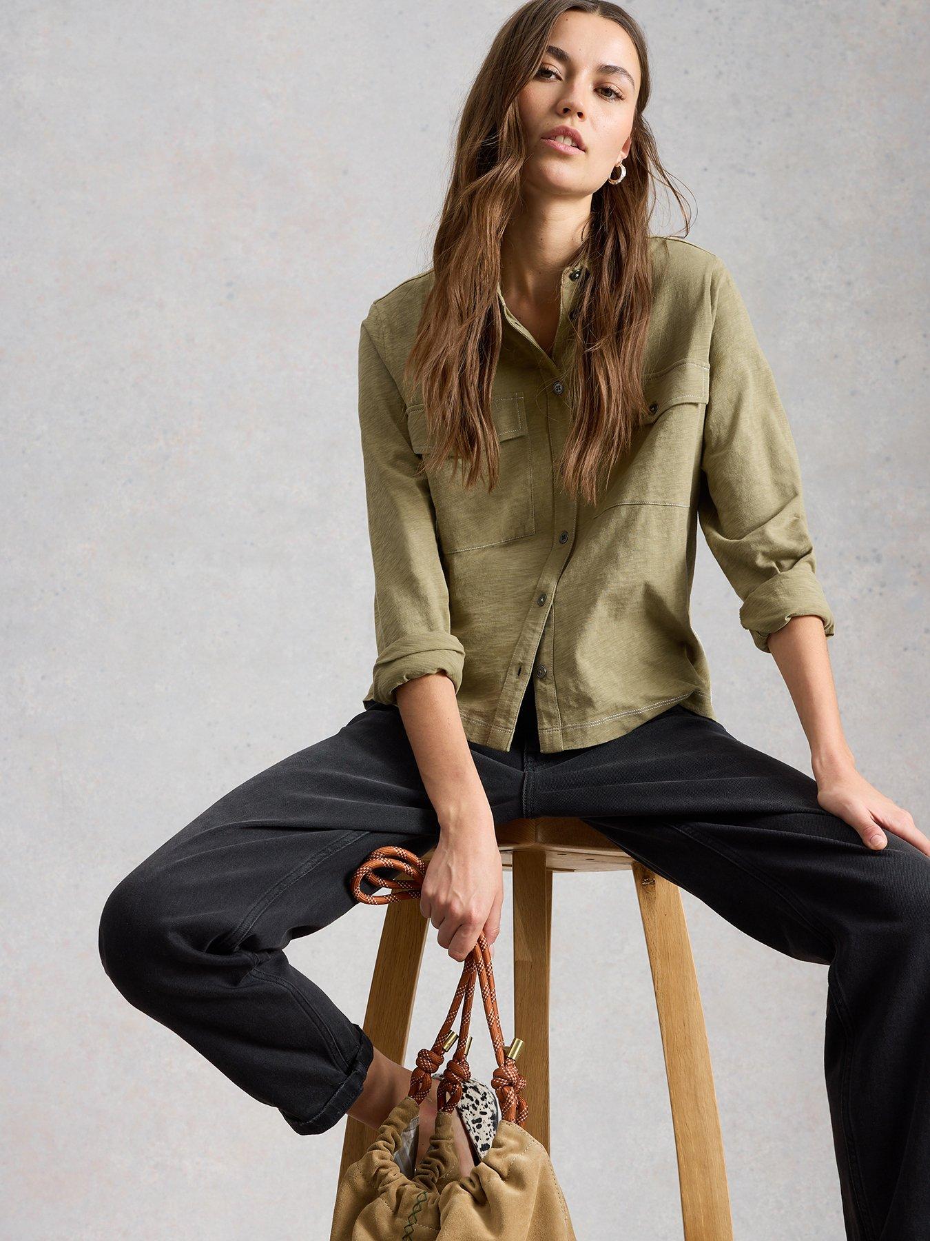 Image 4 of 6 of White Stuff Una Long Sleeve Utility Shirt - Khaki