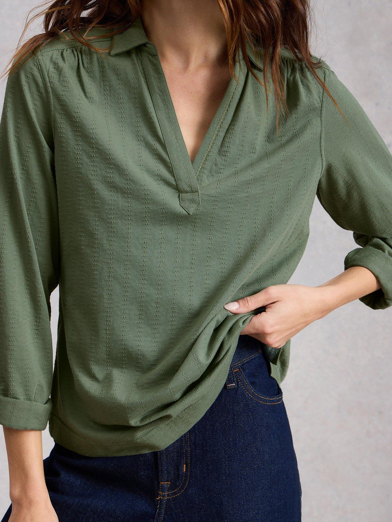 Image 1 of 6 of White Stuff Allie Jersey Texture Shirt - Green