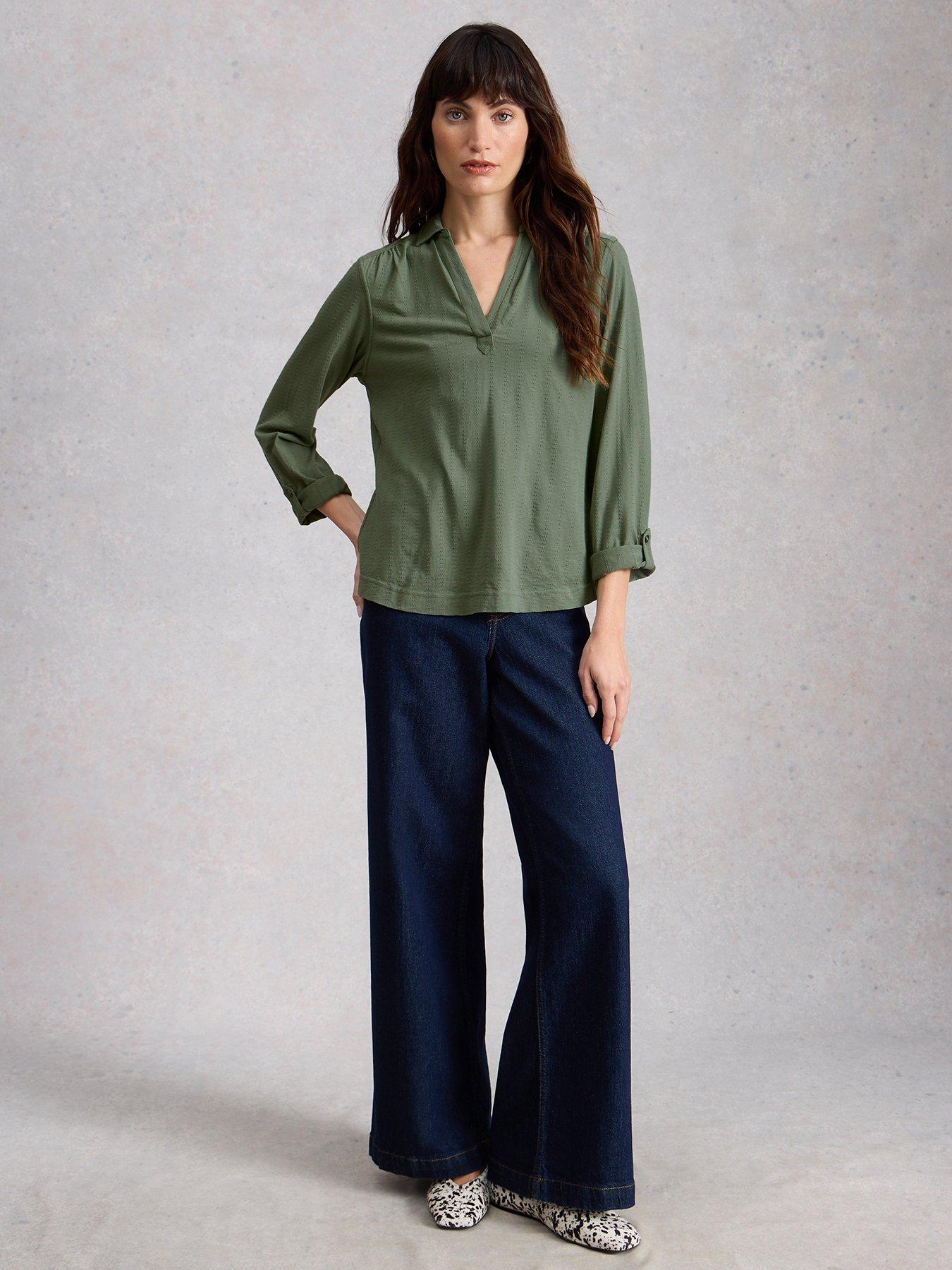 Image 3 of 6 of White Stuff Allie Jersey Texture Shirt - Green